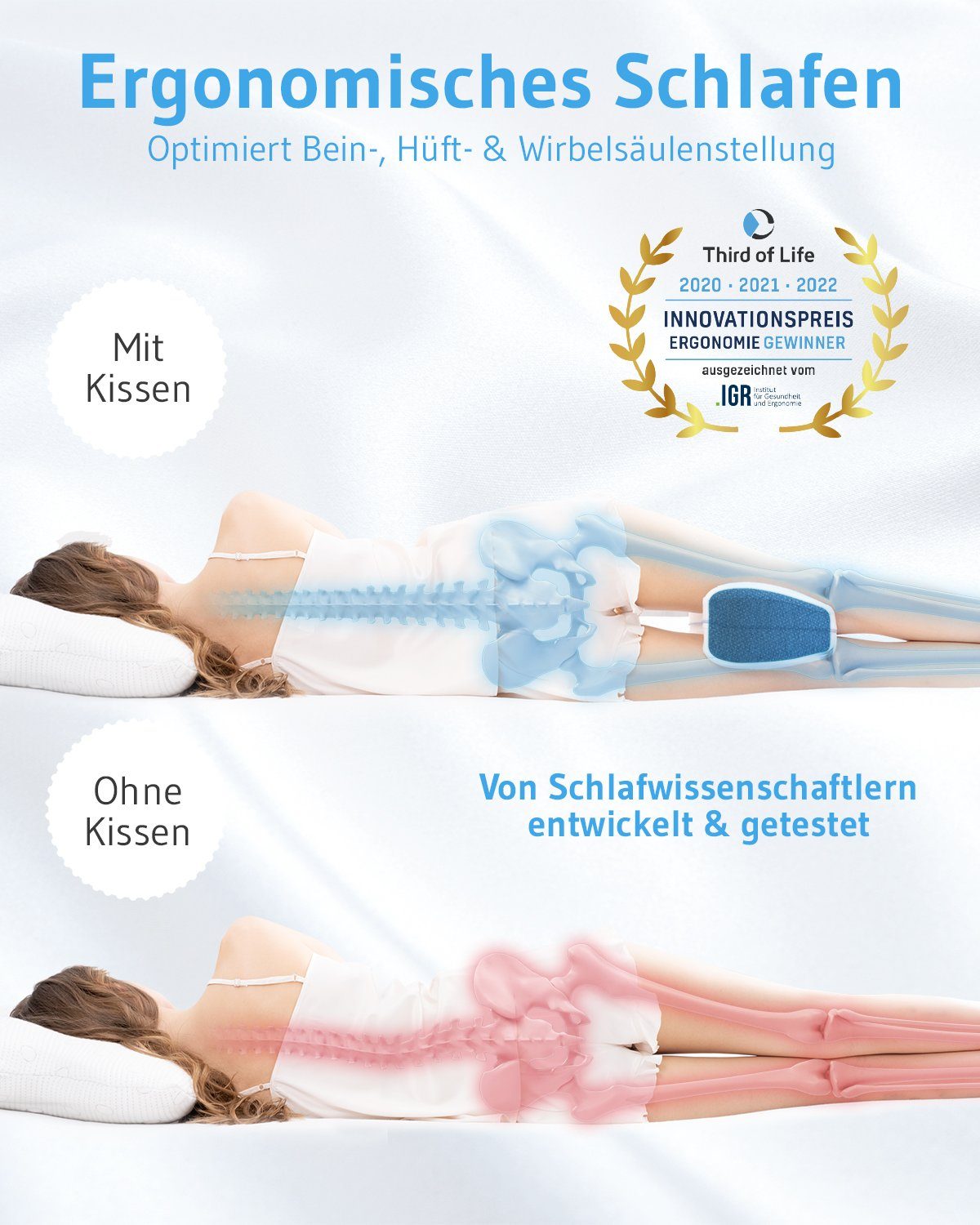 Third of Life Kniekissen Knie-Stützkissen mit schnelltrocknendem Bezug