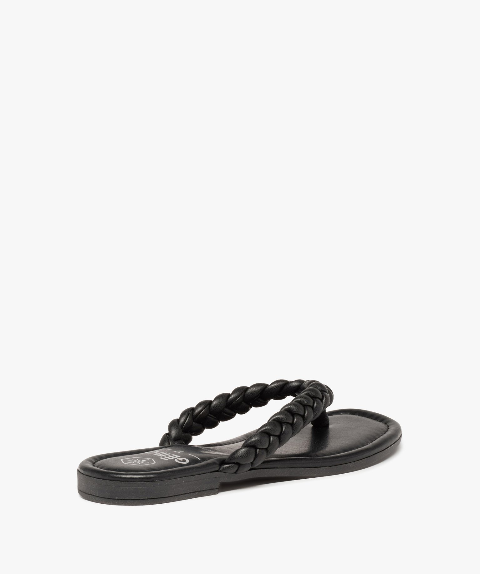 Tongs femme à brides tressées et talon plat noir | GEMO