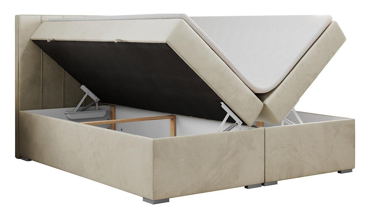 MKS MÖBEL Boxspringbett ALLY, Doppelbett mit Multipocket-Matratze, Praktisch Polsterbett