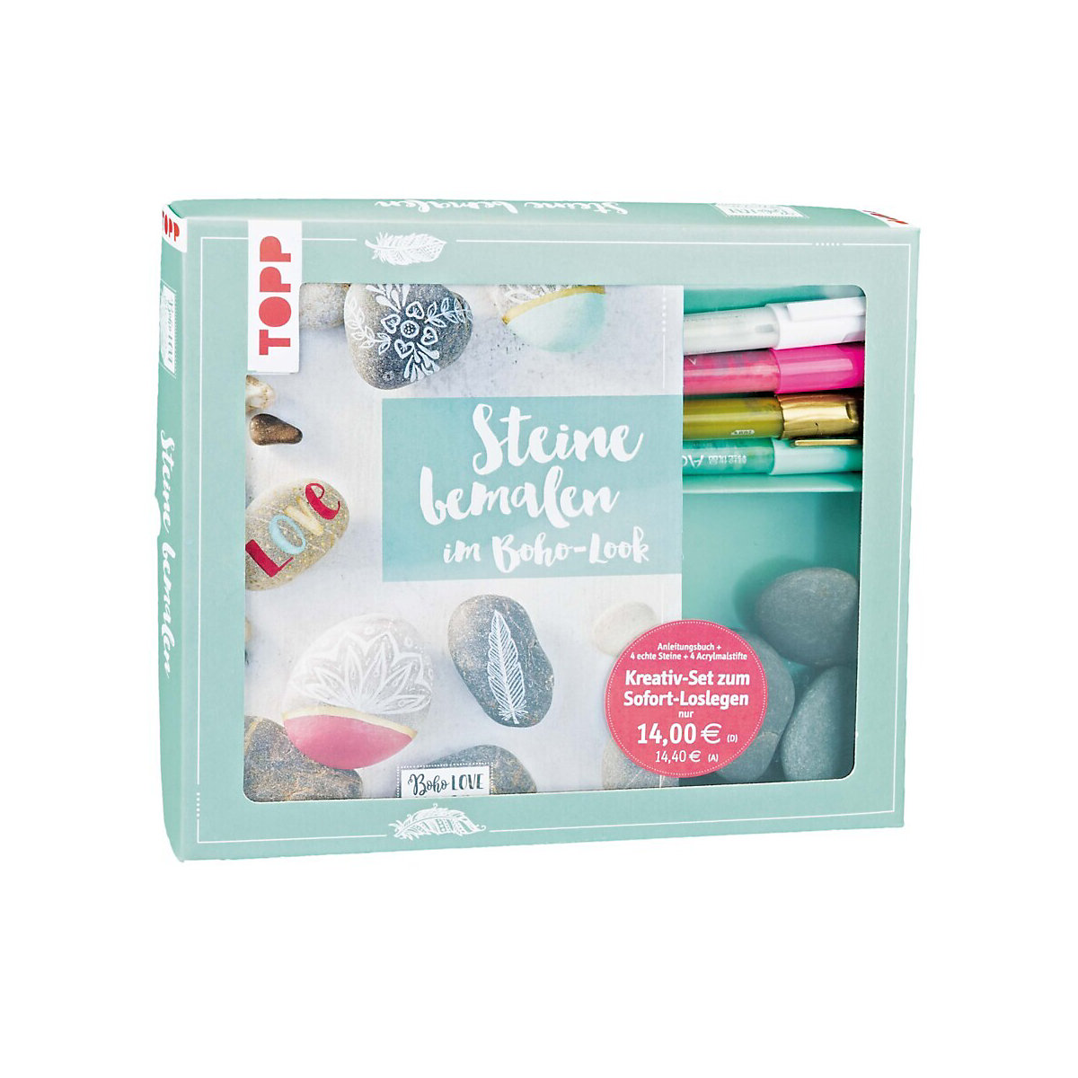 Steine bemalen im Boho-Look, Buch plus Material