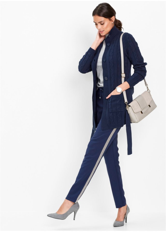 Longstrickjacke mit Zopfmuster