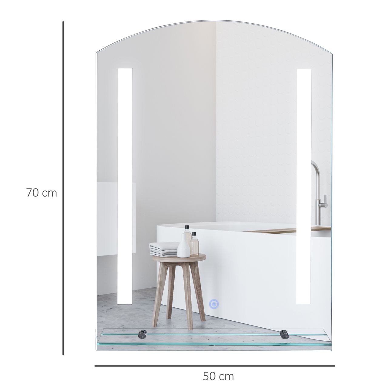 HOMCOM Badspiegel mit Ablage LED Lichtspiegel Badezimmerspiegel Wandspiegel 15W (Modell4) Wasserdicht 50 x 15,5 x 70 cm