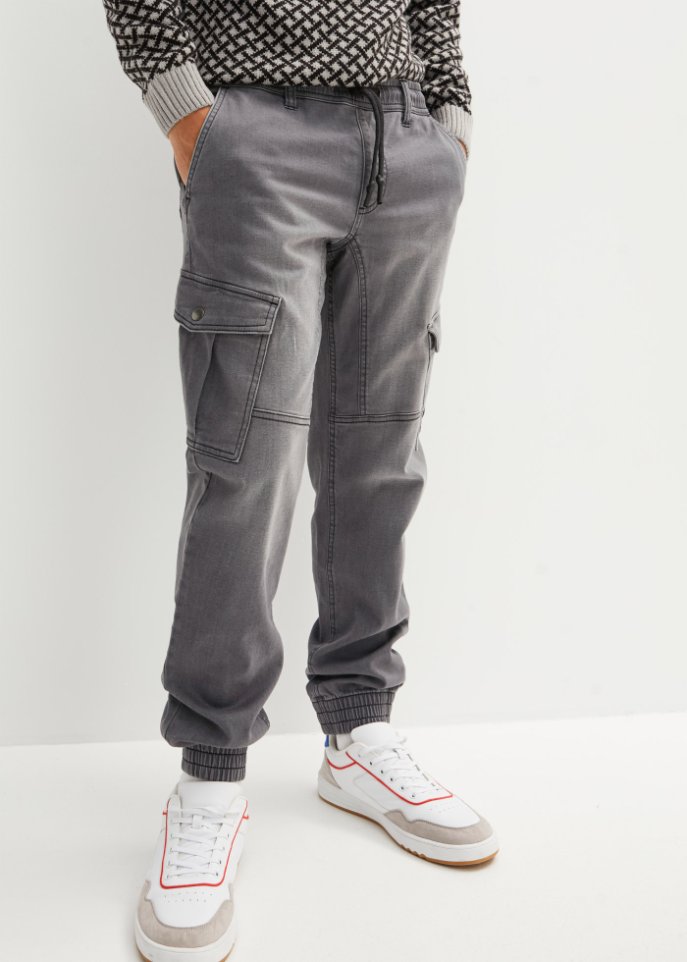 Regular Fit Sweat-Jeans mit Cargotaschen, Straight