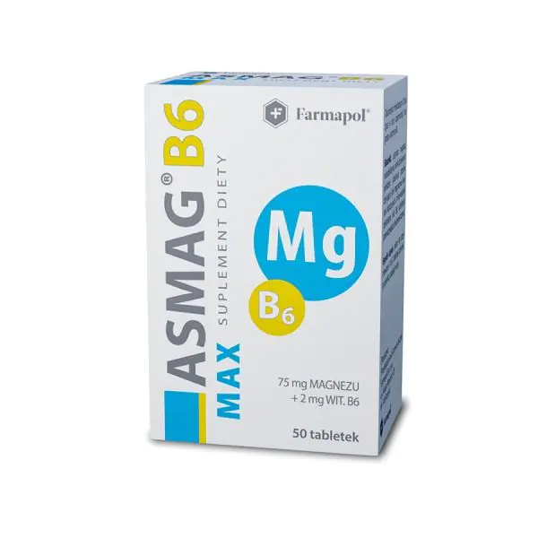 Asmag B6 Max, maisto papildas su magniu ir vitaminu B6, tabletės