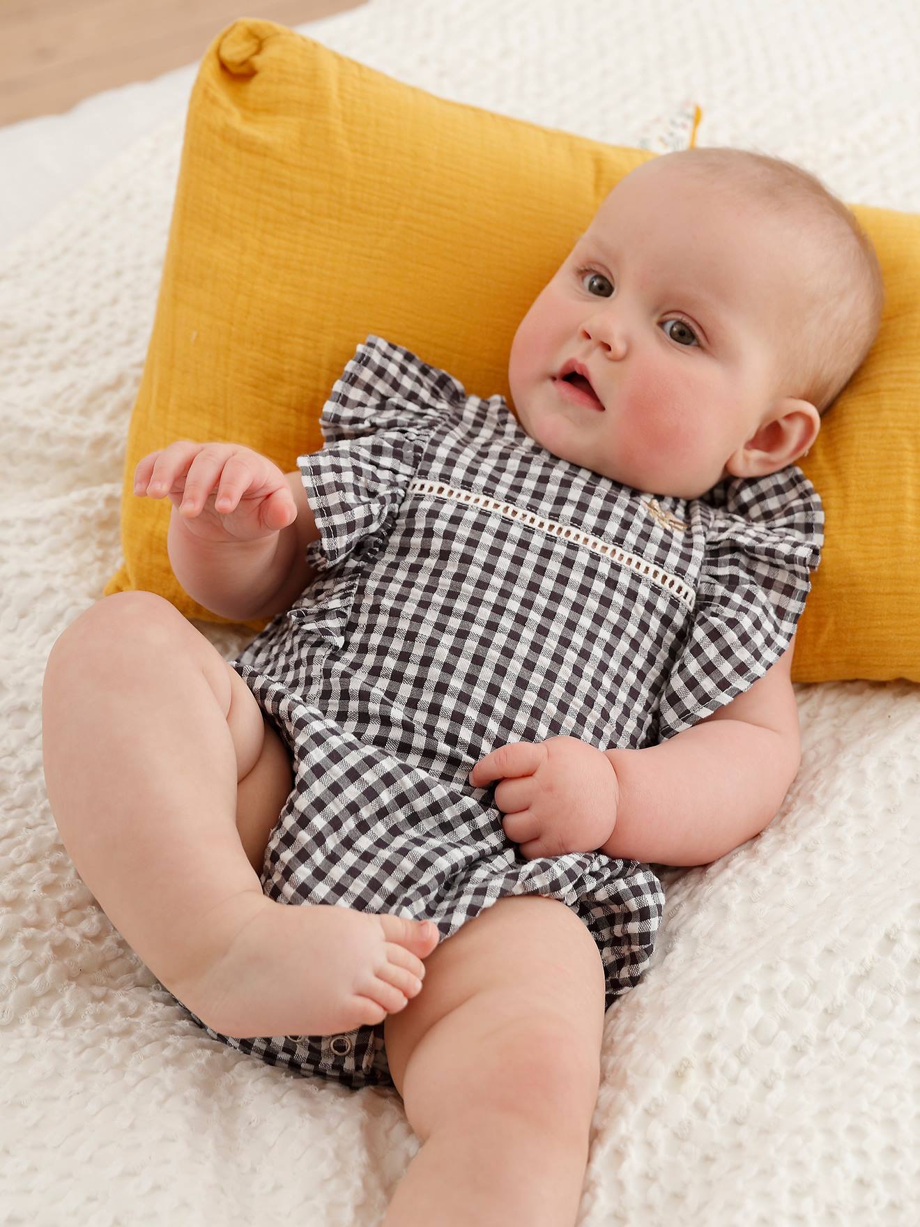 Barboteuse bébé vichy gris
