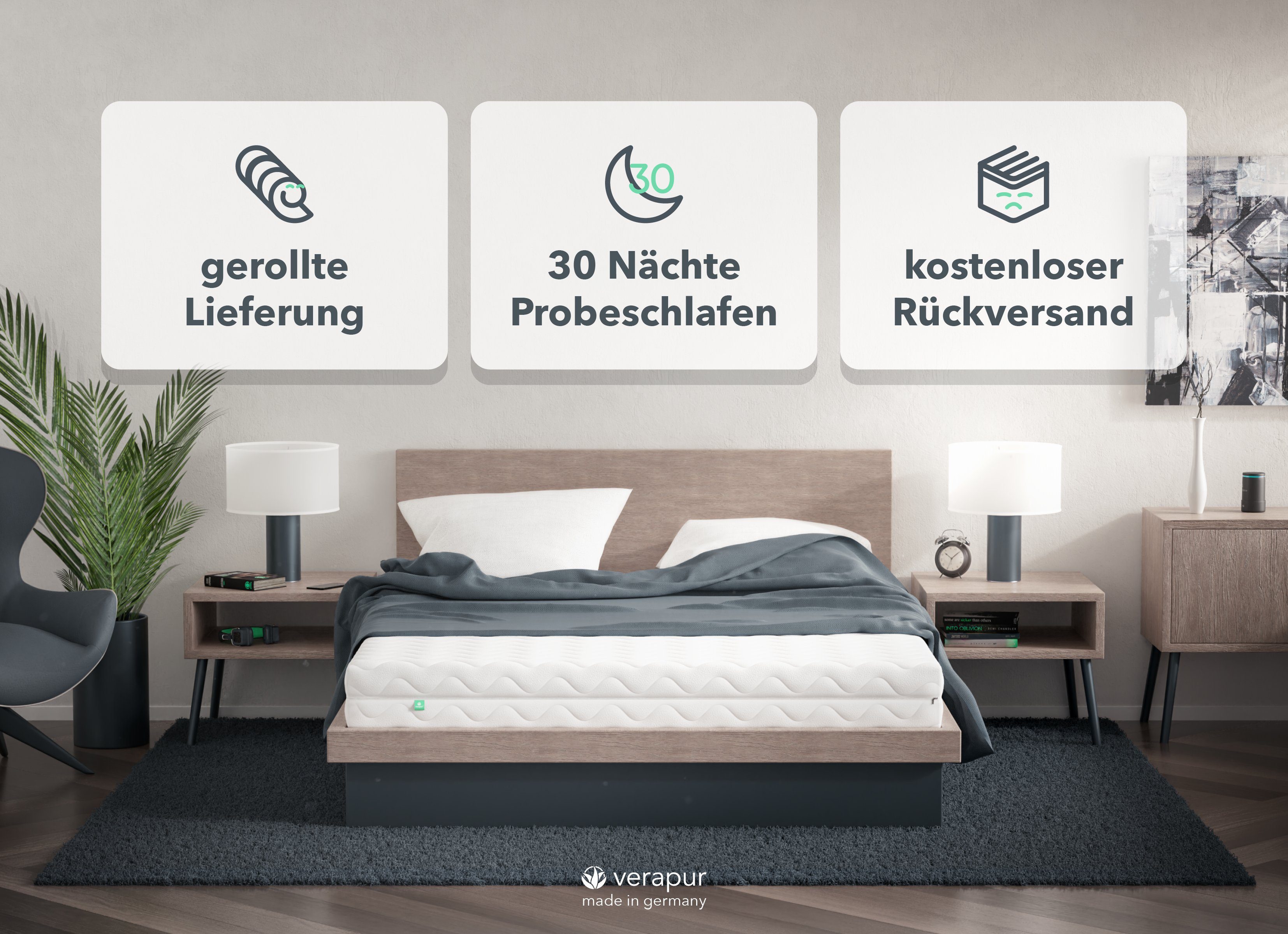 Taschenfederkernmatratze Classic, verapur, 21 cm hoch, 7 Zonen, Hergestellt in Deutschland, Atmungsaktiv durch Taschenfederkern