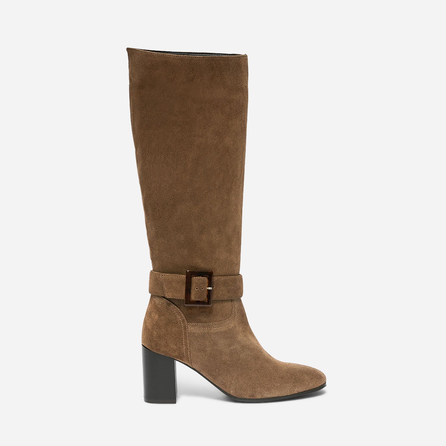 Botte marron en cuir velours à boucle effet écaille