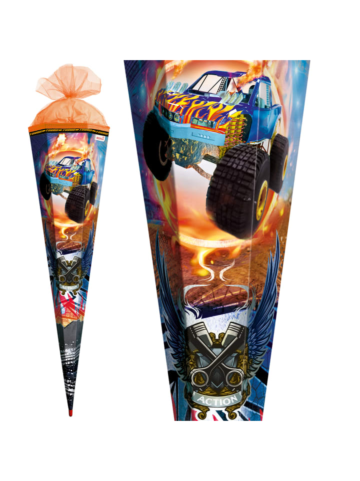 ROTH Schultüte groß Monstertruck Fire85 cm, Spezialborte Glanz in Orange günstig kaufen onesize