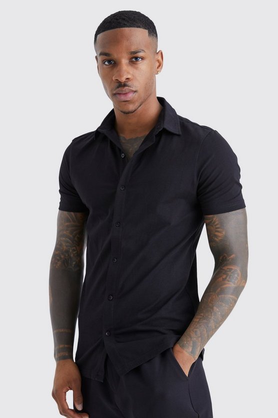 Kurzarm Muscle Fit Jersey-Hemd