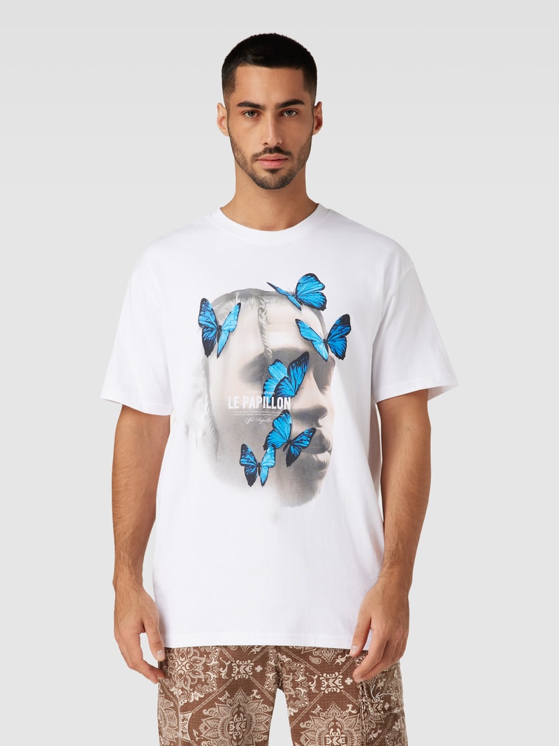 T-Shirt mit Motiv-Print Modell 'LE PAPILLON' in weiß