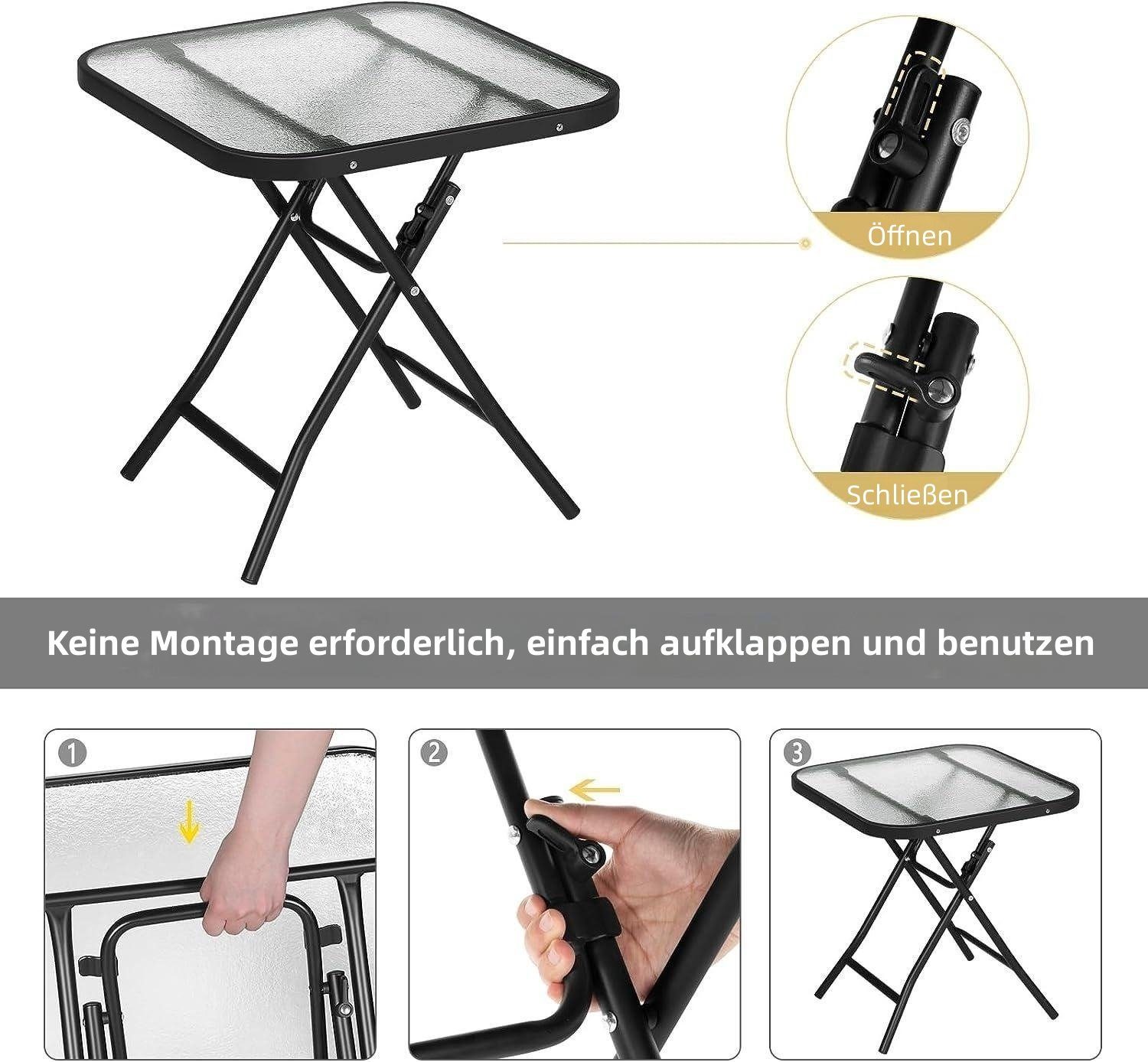 EUGAD Klapptisch (1-St), Beistelltisch klappbar, aus Glas&Metall, rechteckig