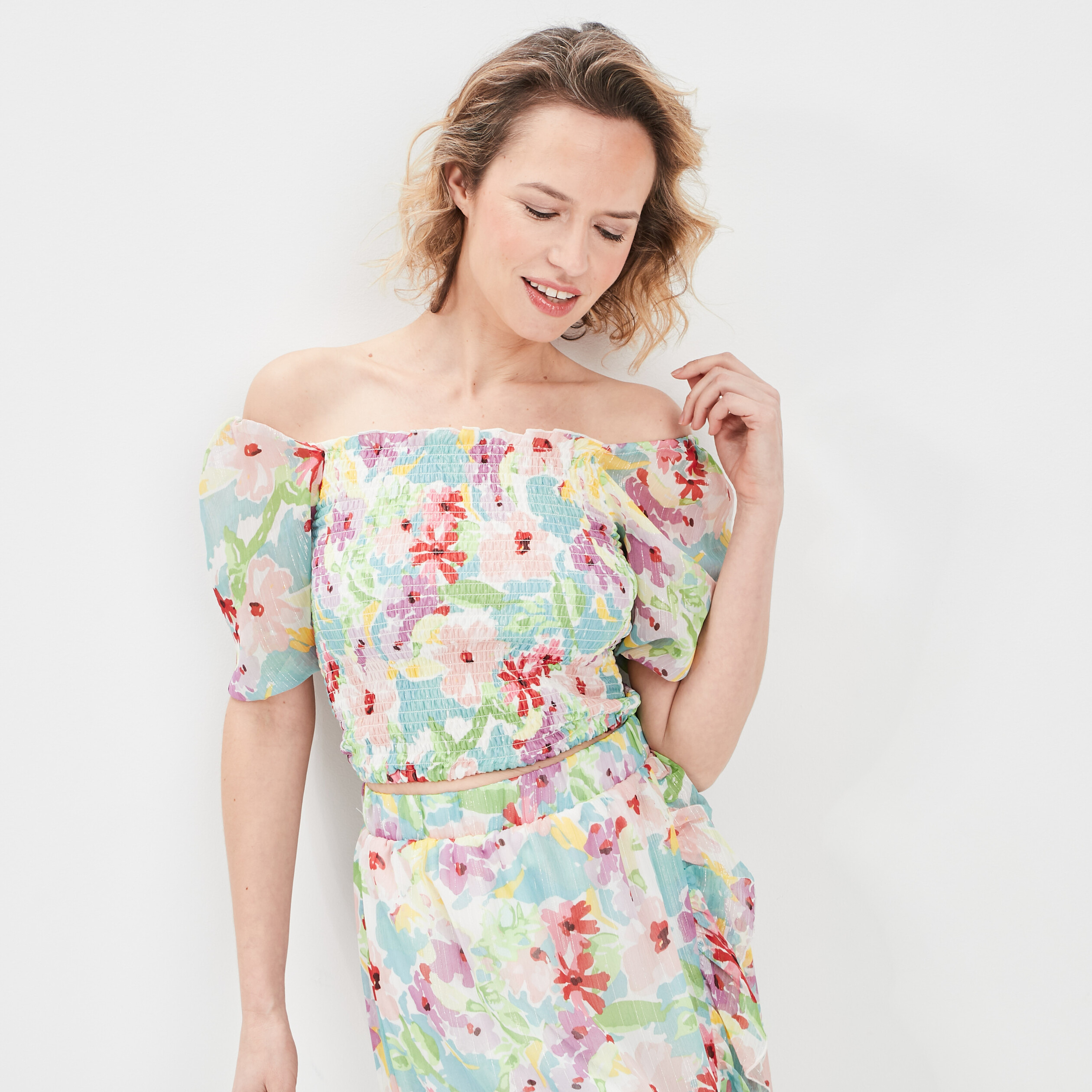 Blouse cropped manches 3 4 ecru femme | La Halle