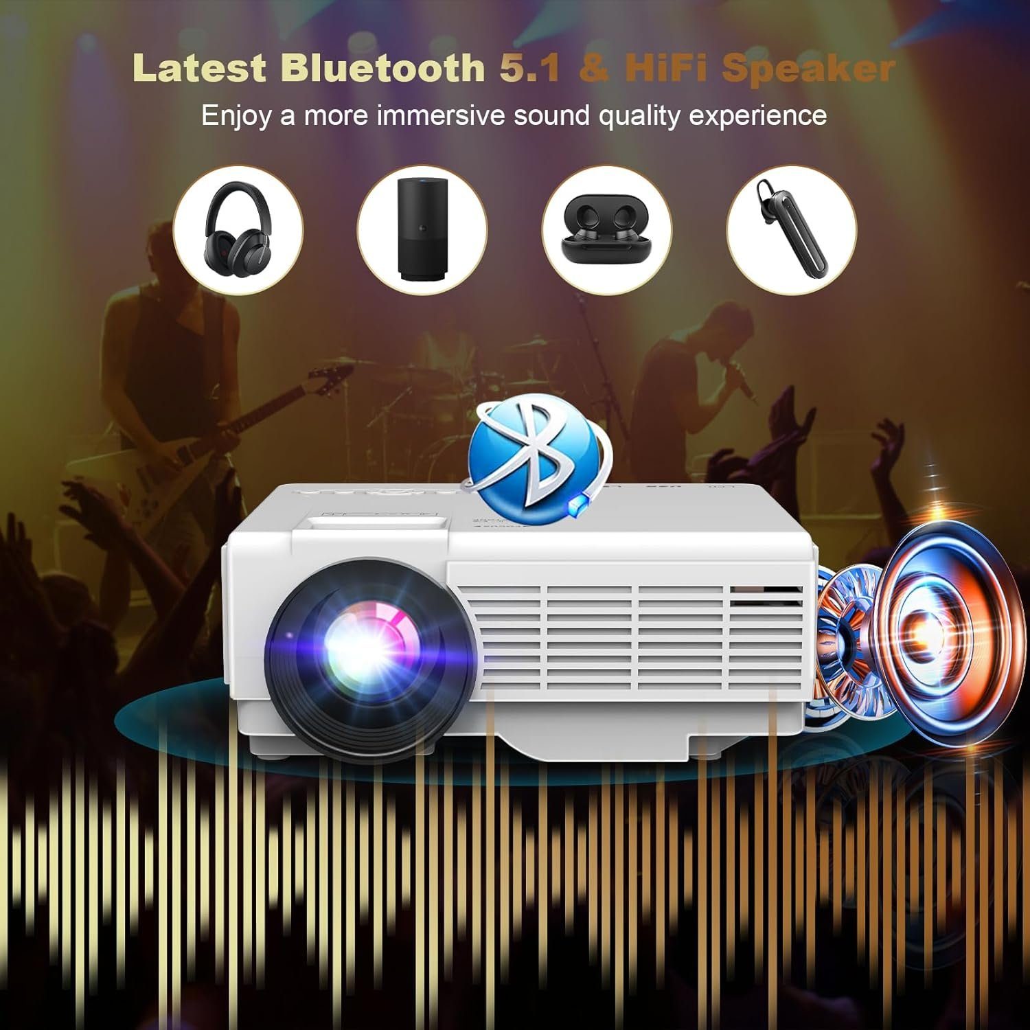 YOOYAA Native 1080P Unterstützt 5G WiFi Bluetooth Portabler Projektor (8500 lm, 8000:1, 1920 x 1080 px, Maximal 200