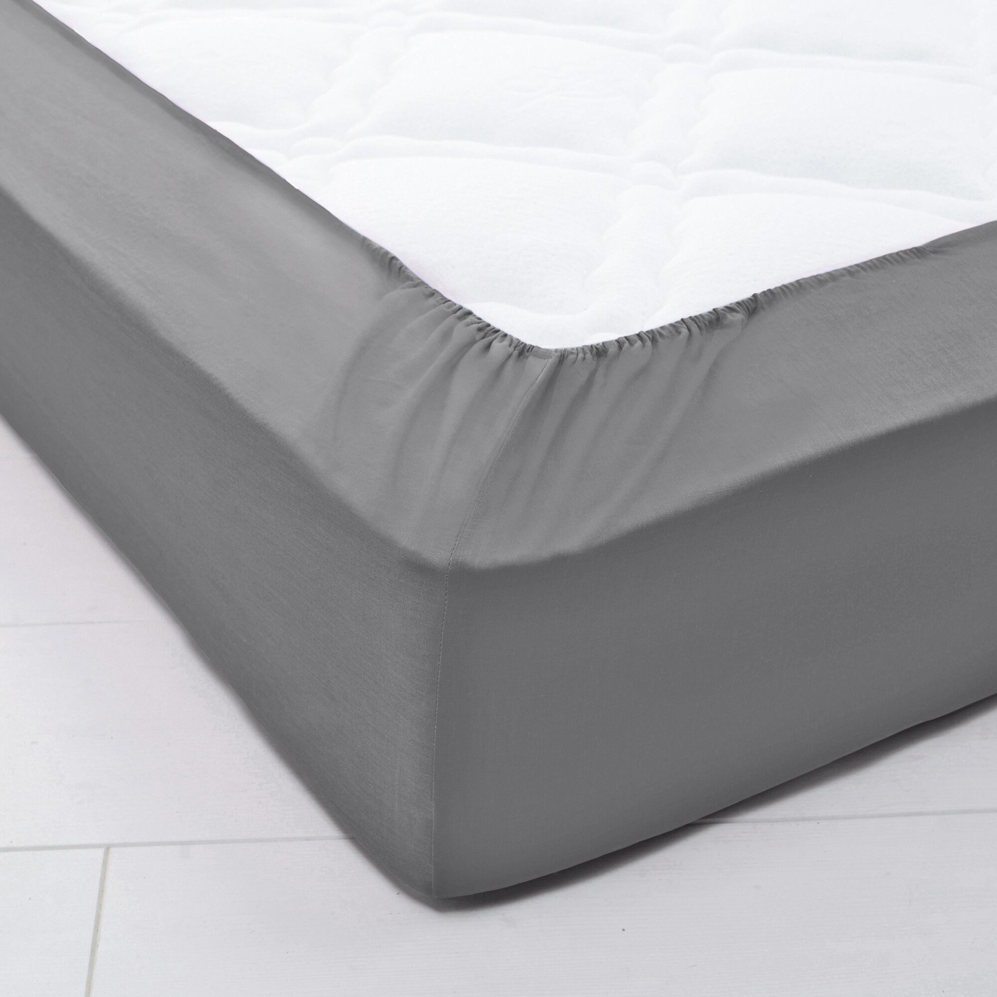 Drap-housse uni sommier articulé polyester-coton bonnets 26 cm