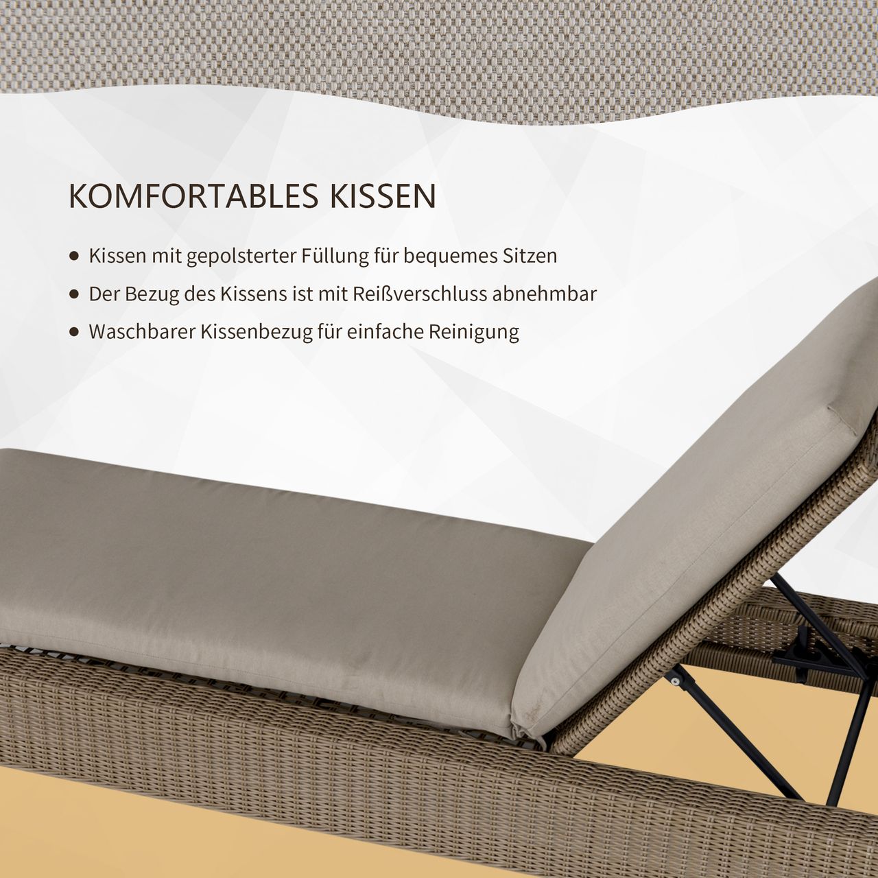 Outsunny Gartenliege Sonnenliege 5-stufig verstellbar Gartenmöbel Stahl Khaki