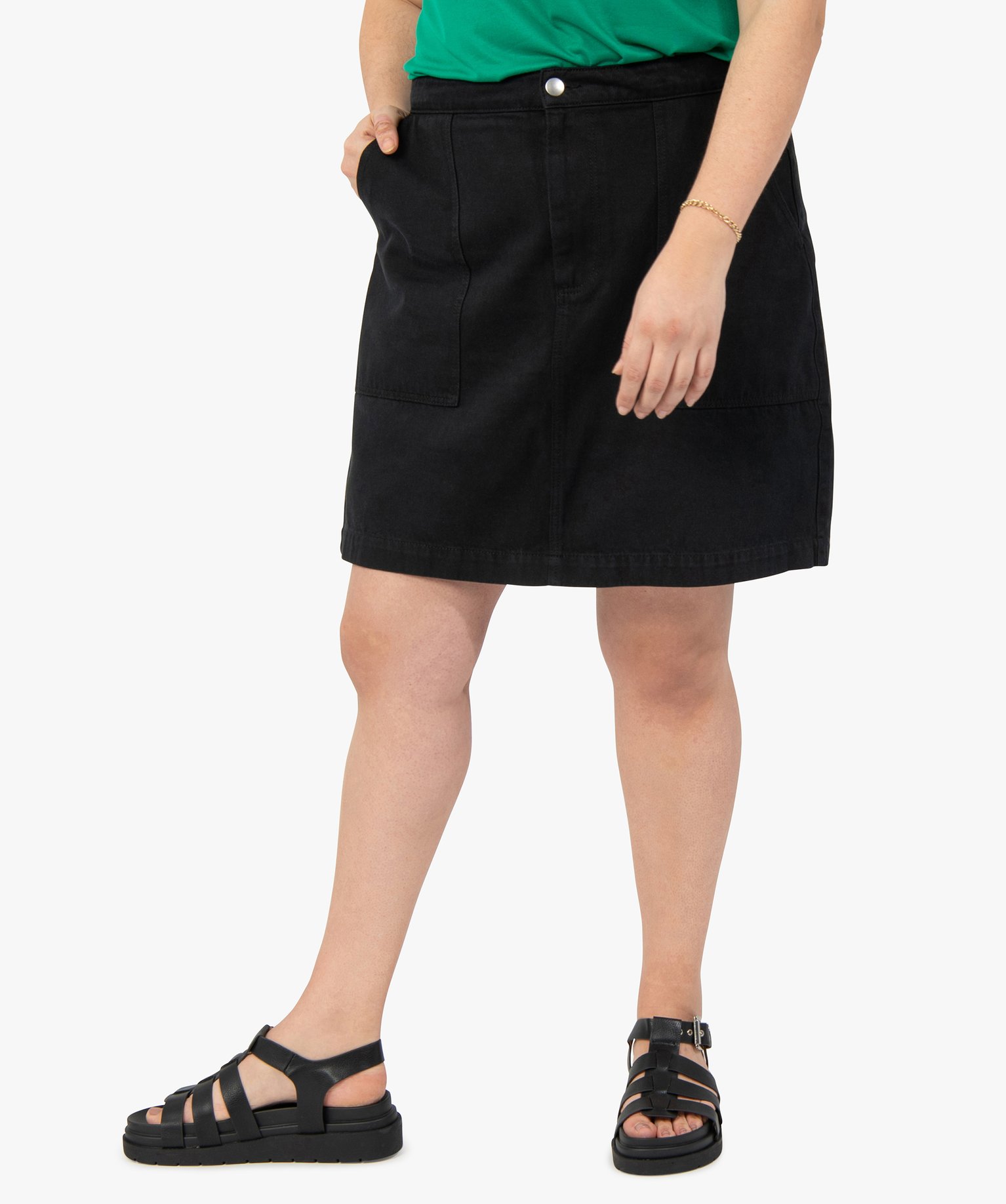 Jupe femme grande taille en toile coupe droite noir | GEMO