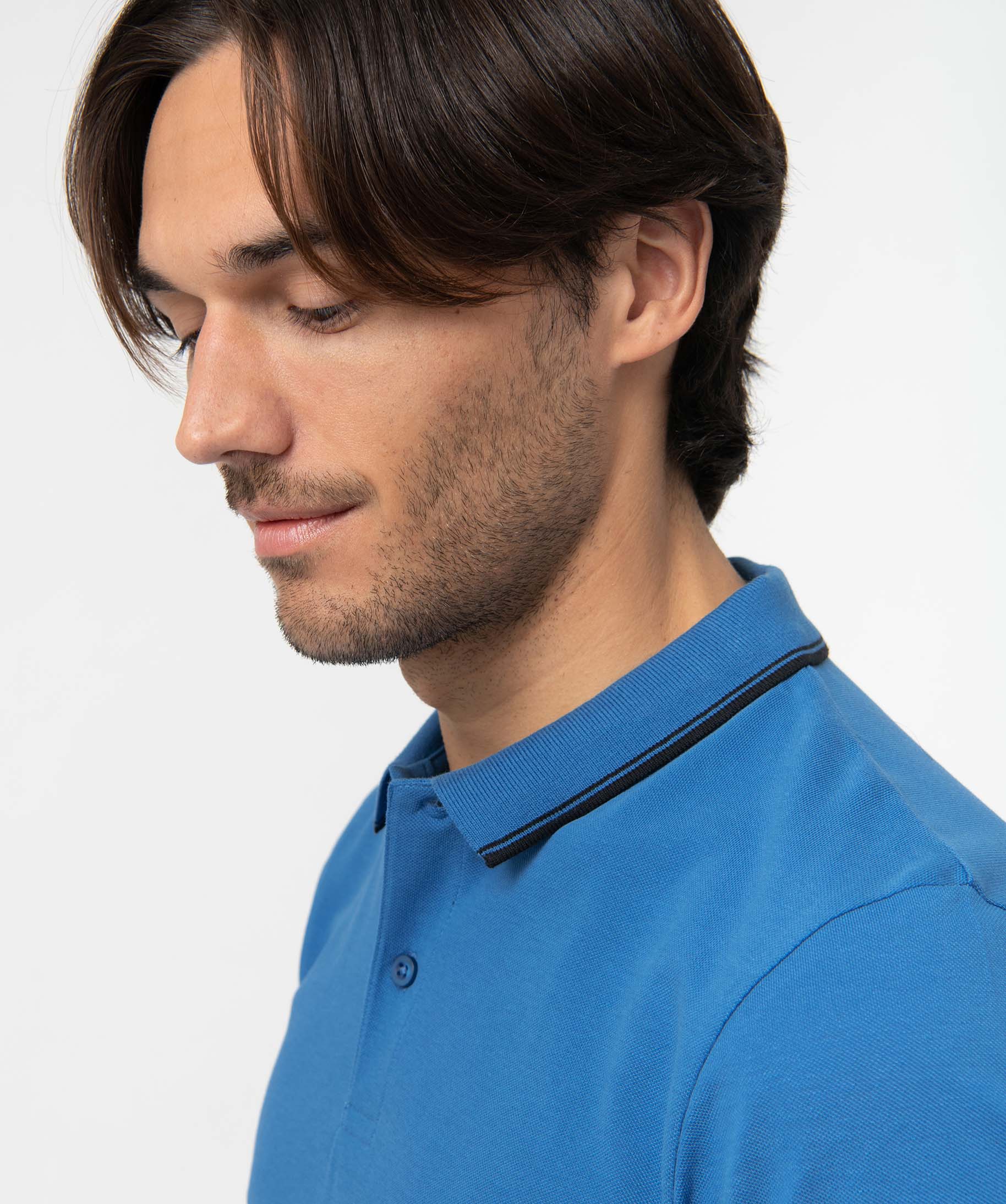 Polo homme à manches courtes et finitions contrastantes bleu | GEMO
