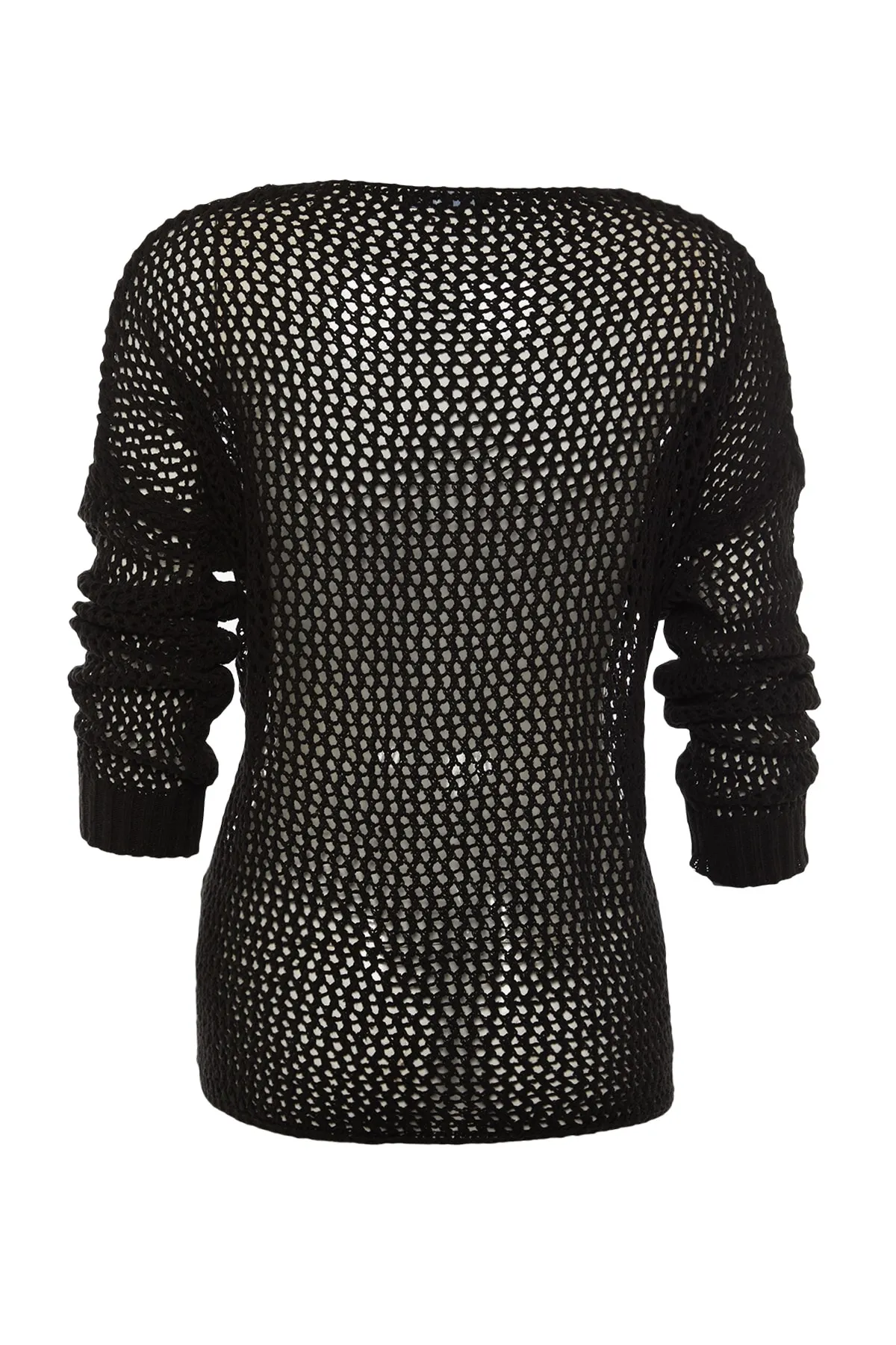 Trendyol Collection  Schwarzer, durchbrochener/perforierter Strickpullover aus Baumwolle mit extra weiter Passform TWOAW20FV0184