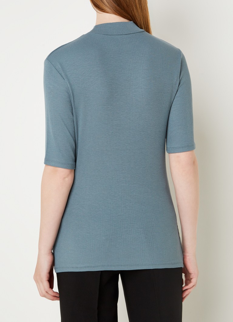 Modström Krown ribbed knit top with stand-up collar