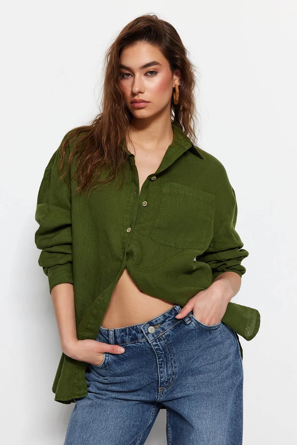 Trendyol Collection  Hemd - Khaki - Oversized