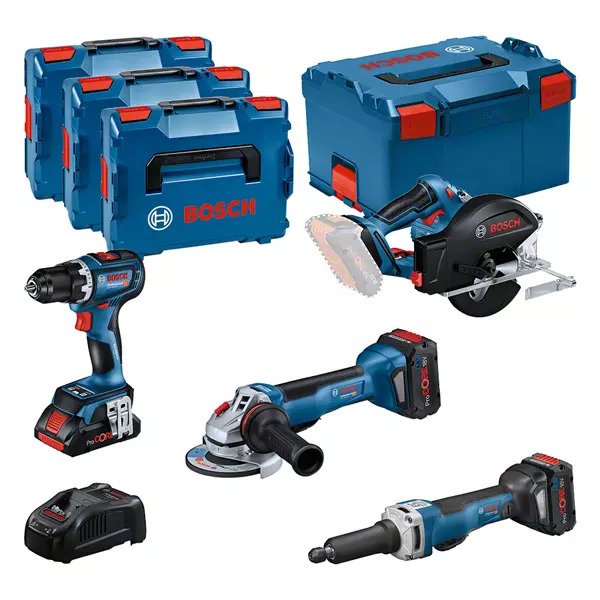 Zestaw narzędzi Bosch Blue 0615990N3A 4 ToolKit 18 V – 4 urządzenia + 1 x ProCore 18 V 4,0 Ah + 2 x ProCore 18 V 5,5 Ah Combo Set w L-Boxx