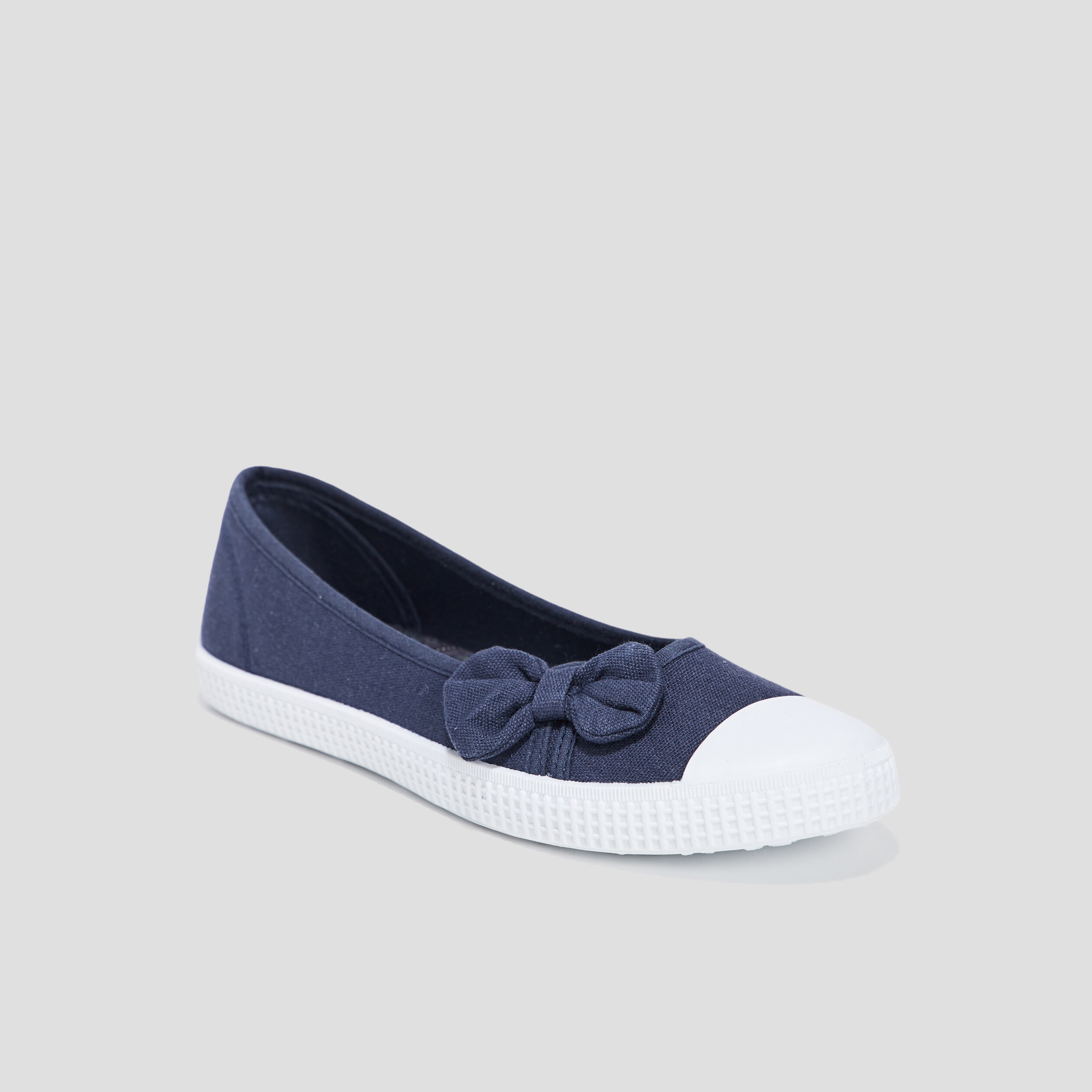 Ballerines en toile avec noeuds bleu marine femme | La Halle