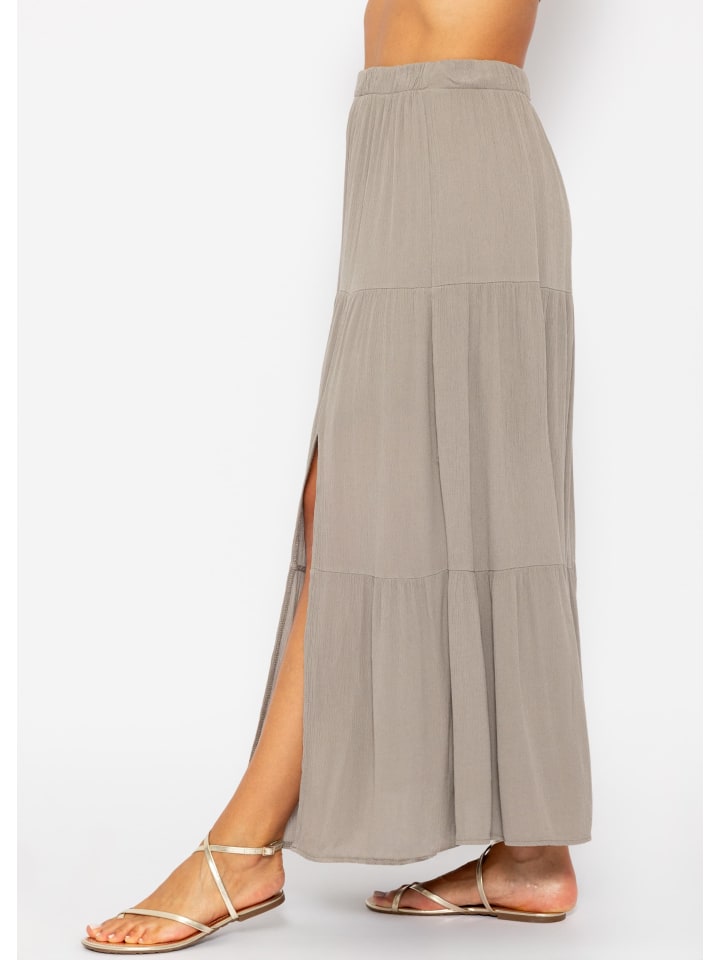 SASSYCLASSY Maxi Volantsrock in Crinkle-Optik in Taupe günstig kaufen