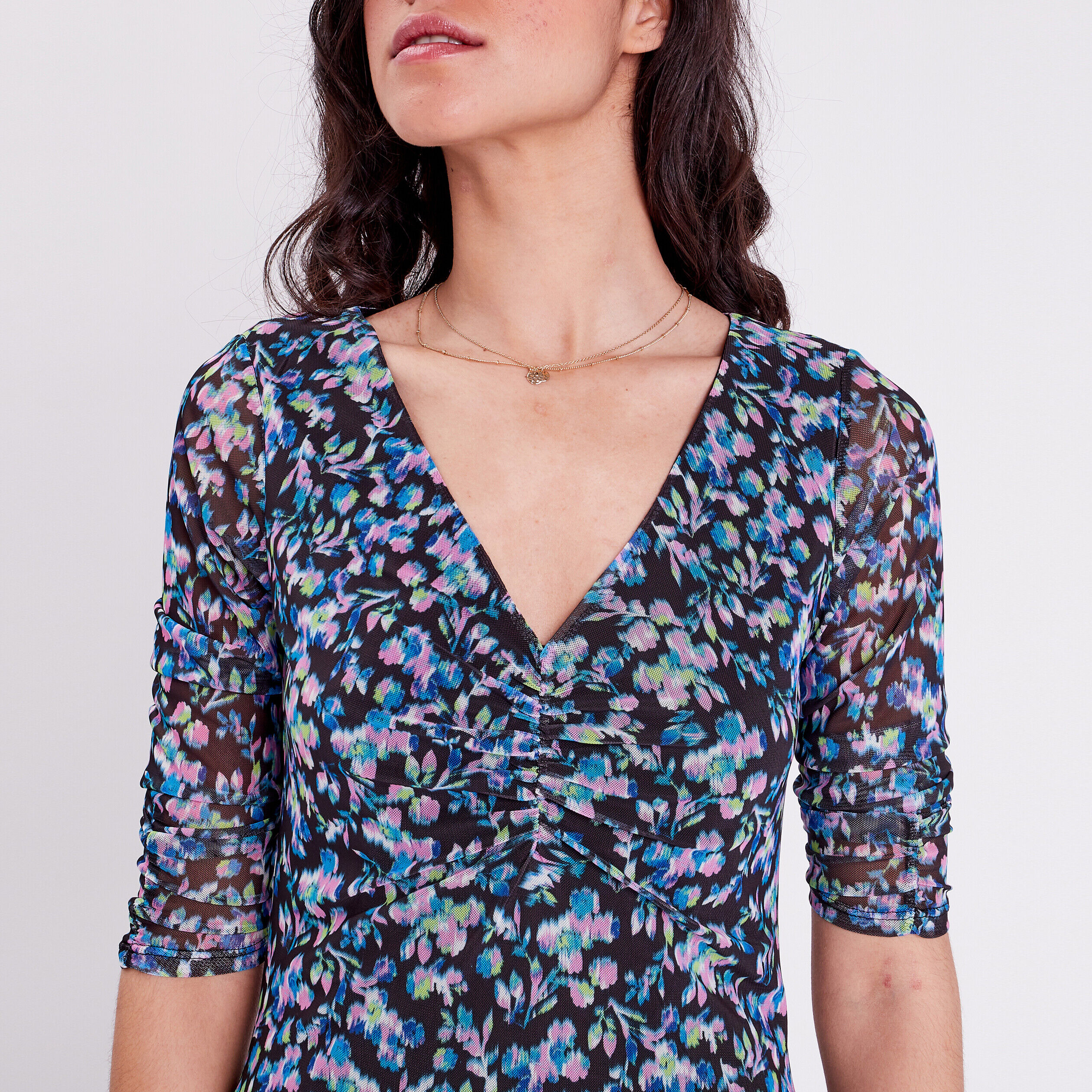 Robe évasée manches 3/4 noir femme | Cache Cache