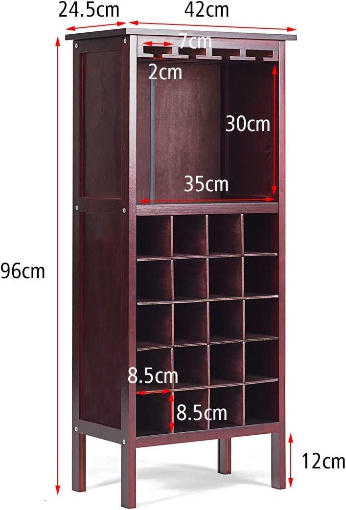 COSTWAY Weinregal, stehend, Holz, für 20 Flaschen, Glasaufhänger, 42x24,5x96cm