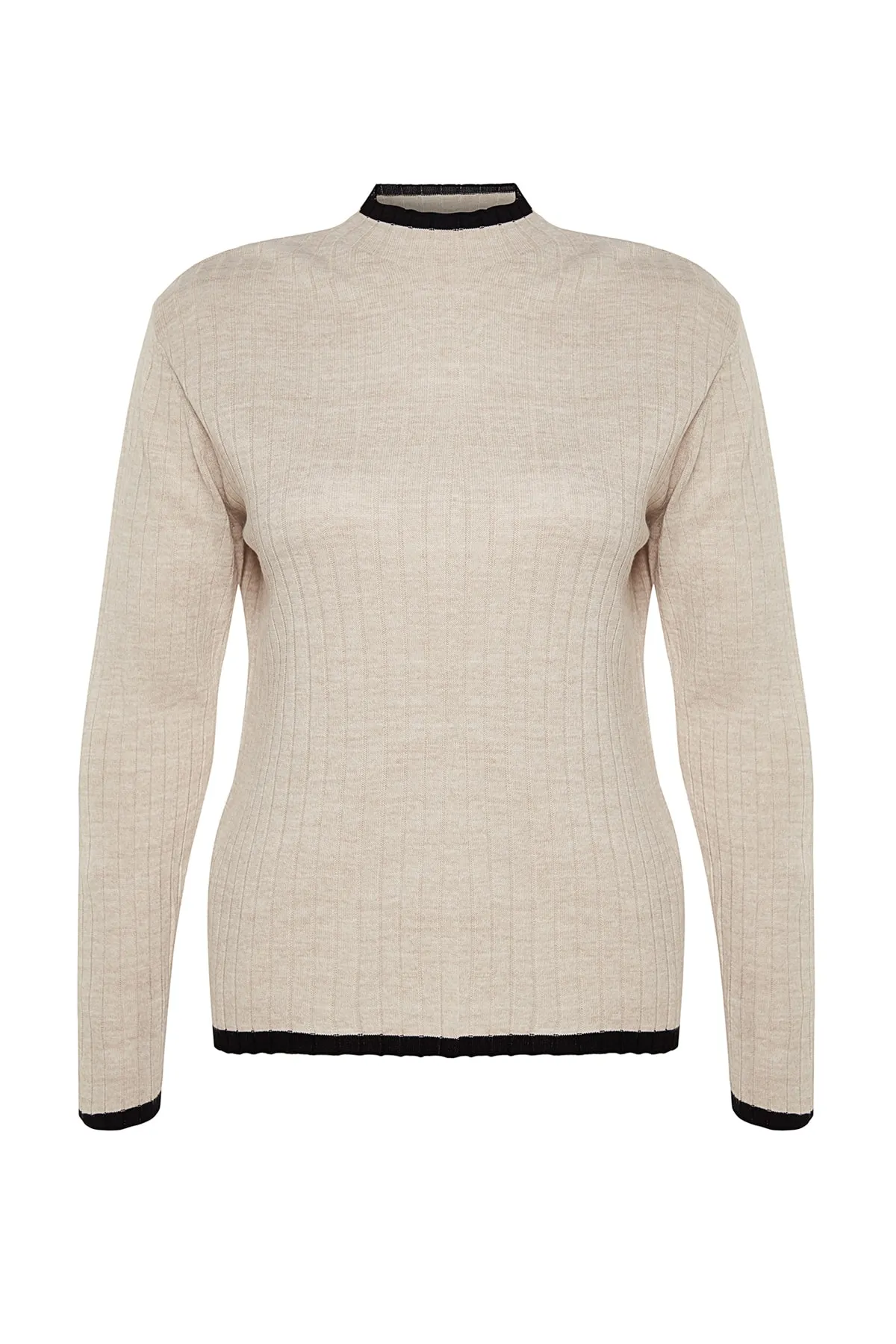 Trendyol Curve  Beige gestreifter, detaillierter Strickpullover