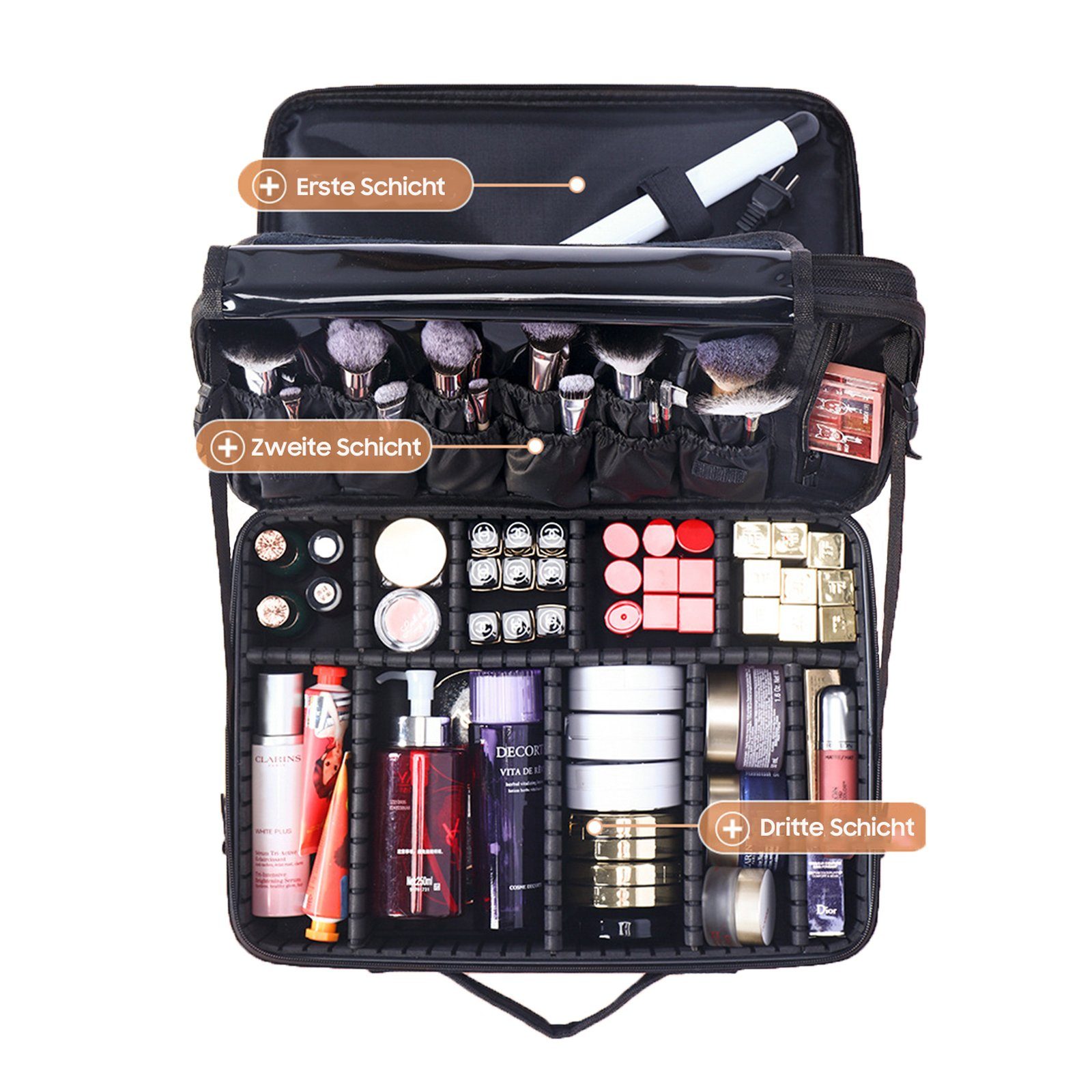 Aoucheni Kosmetikkoffer Kosmetiktasche Portable Reise Make Up Tasche, Schwarz