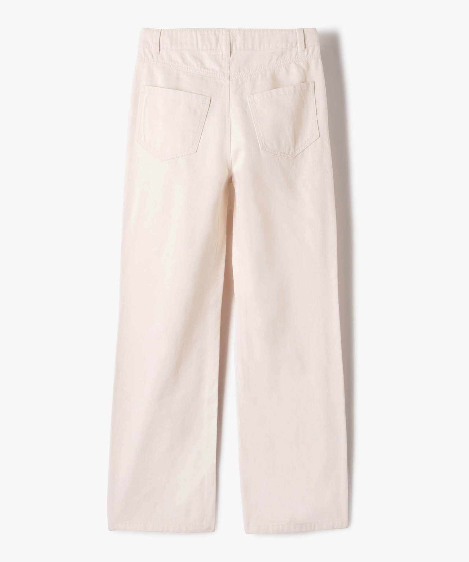 Pantalon en toile coupe large à taille haute fille beige | GEMO