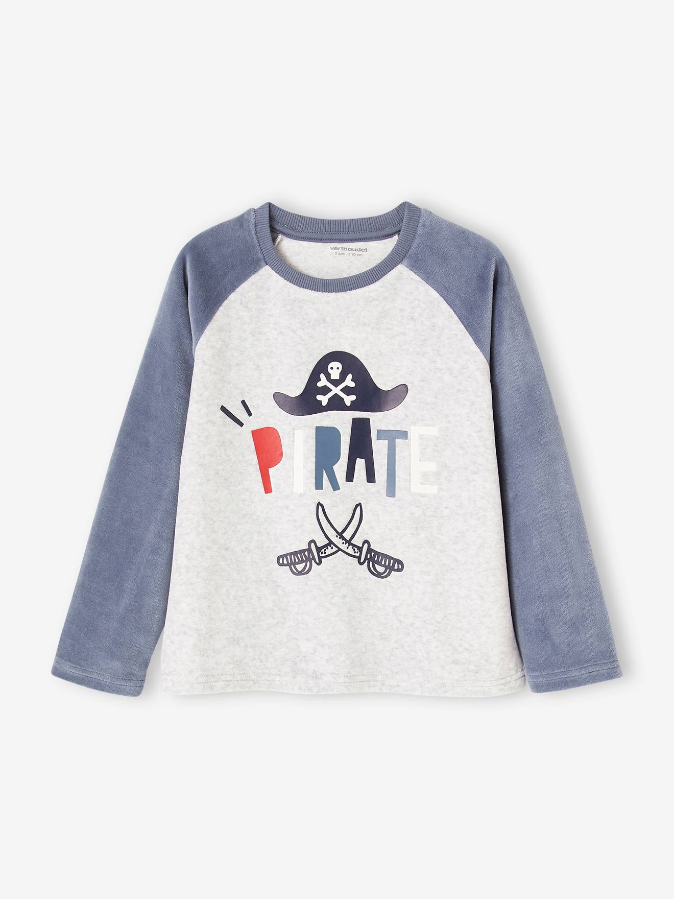 Vertbaudet 2er-Pack Jungen Samt-Schlafanzüge BASIC, Piraten - graublau