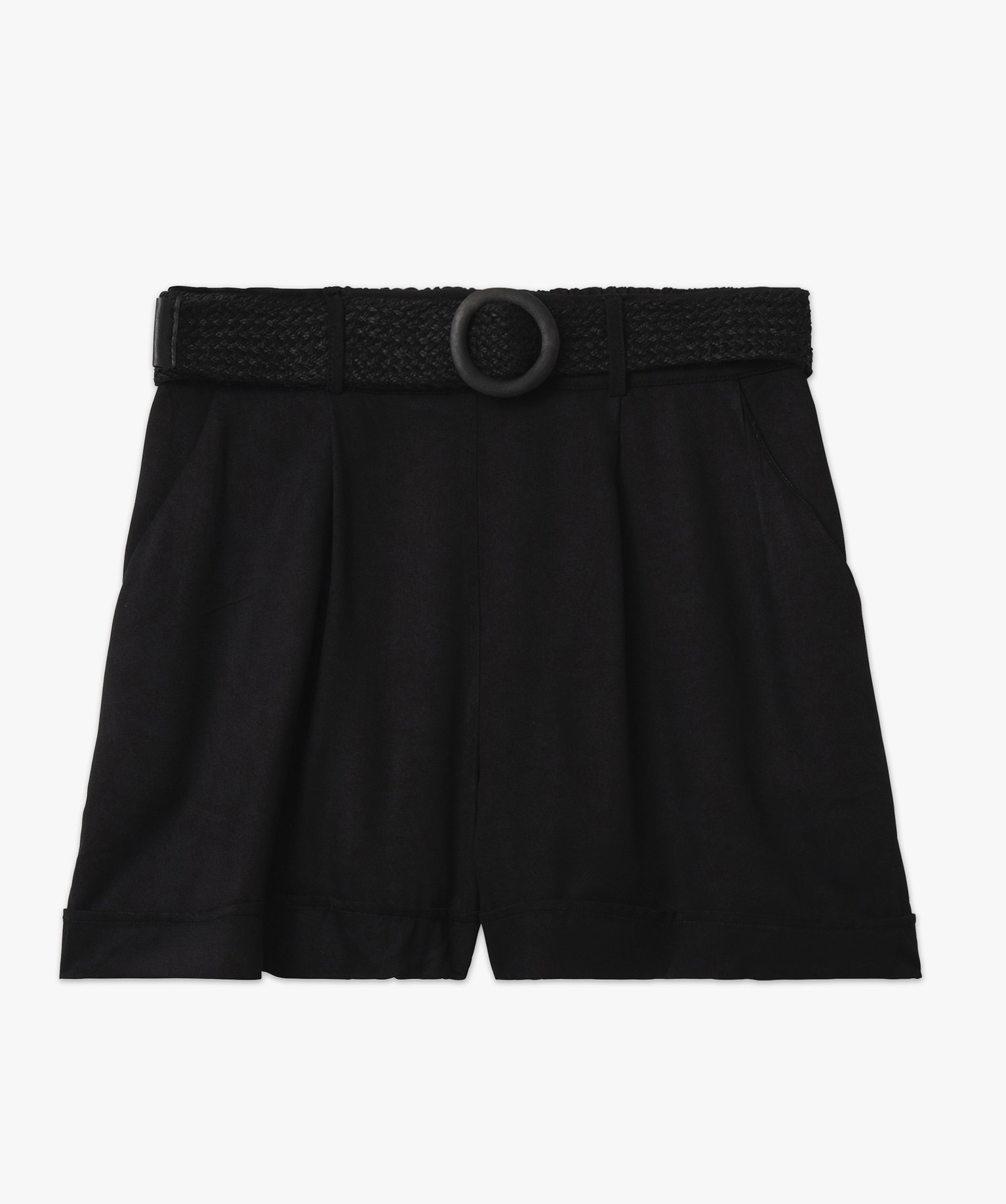 Short taille haute en toile avec ceinture tressée femme noir | GEMO