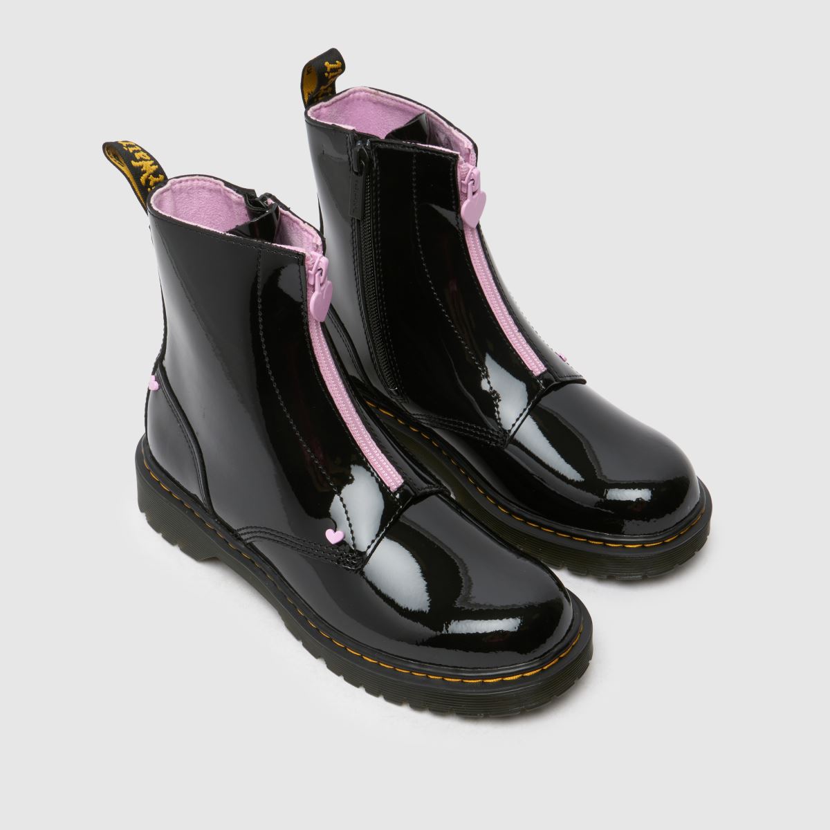 Dr. Martens fekete és rózsaszín Bex Heart Zip Lány Ifjúsági Csizma