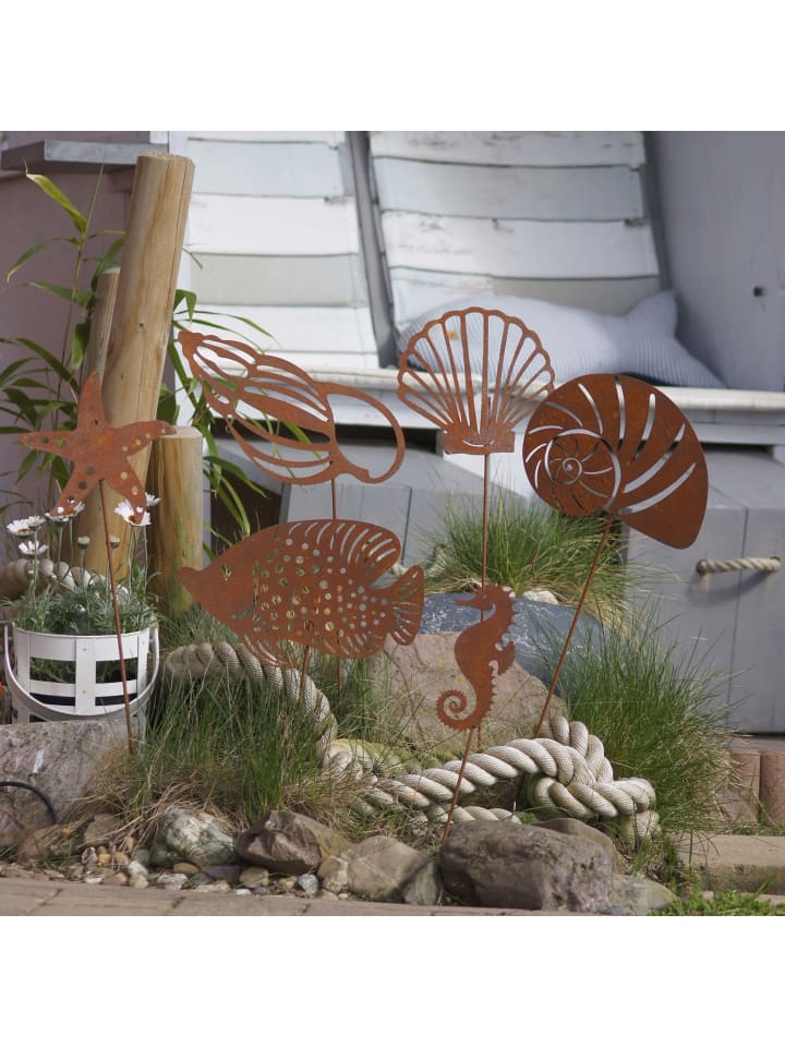 UNUS 6er Set Gartenstecker Rost Muscheln Fische Seestern in Braun günstig kaufen onesize
