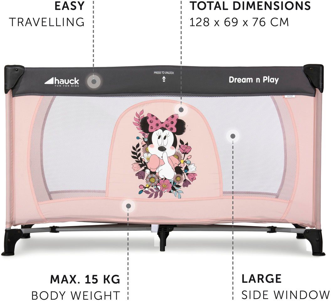 Hauck Baby-Reisebett Dream N Play - Minnie Sweetheart, inkl. Transporttasche