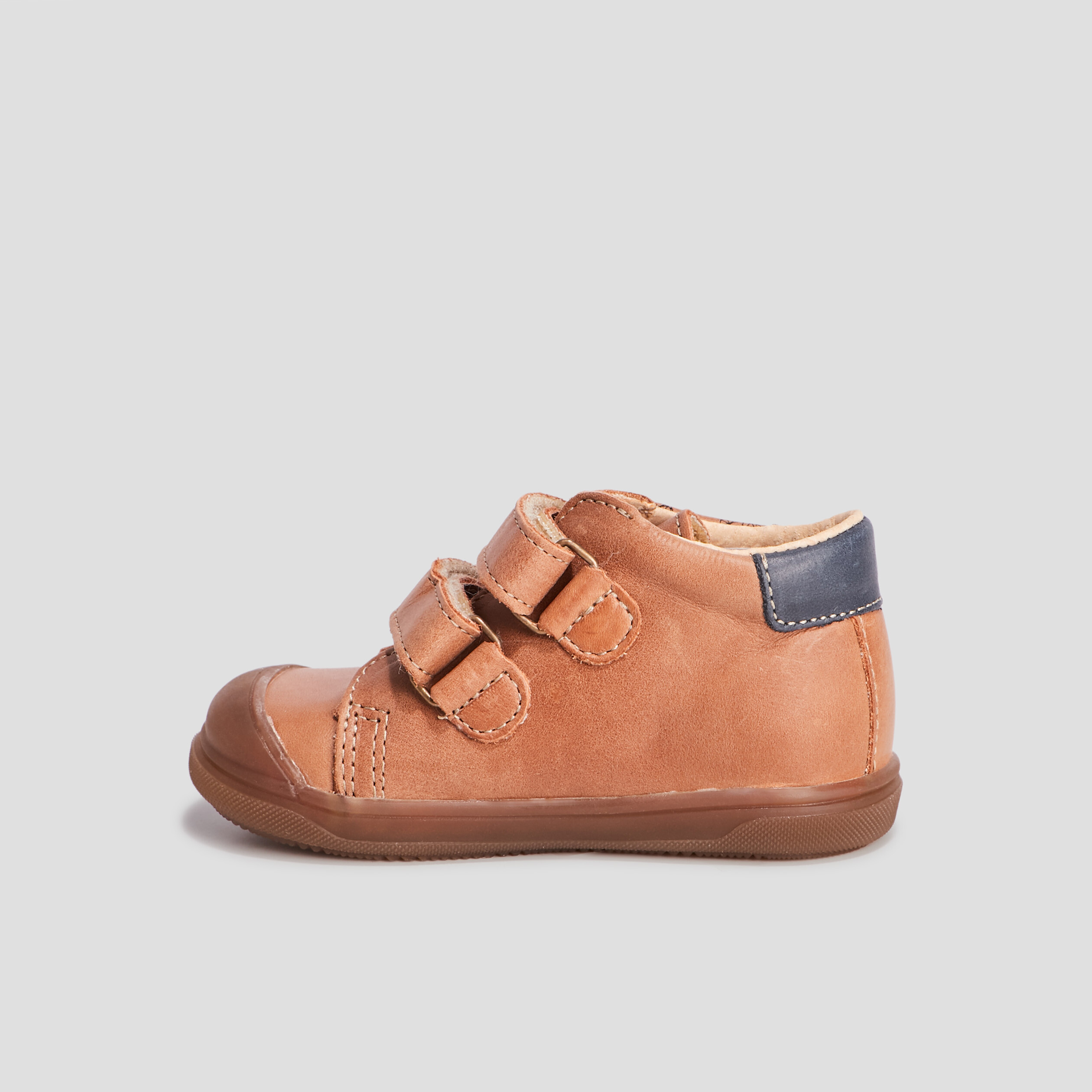 Bottillons en cuir à scratchs camel bébé garçon | La Halle