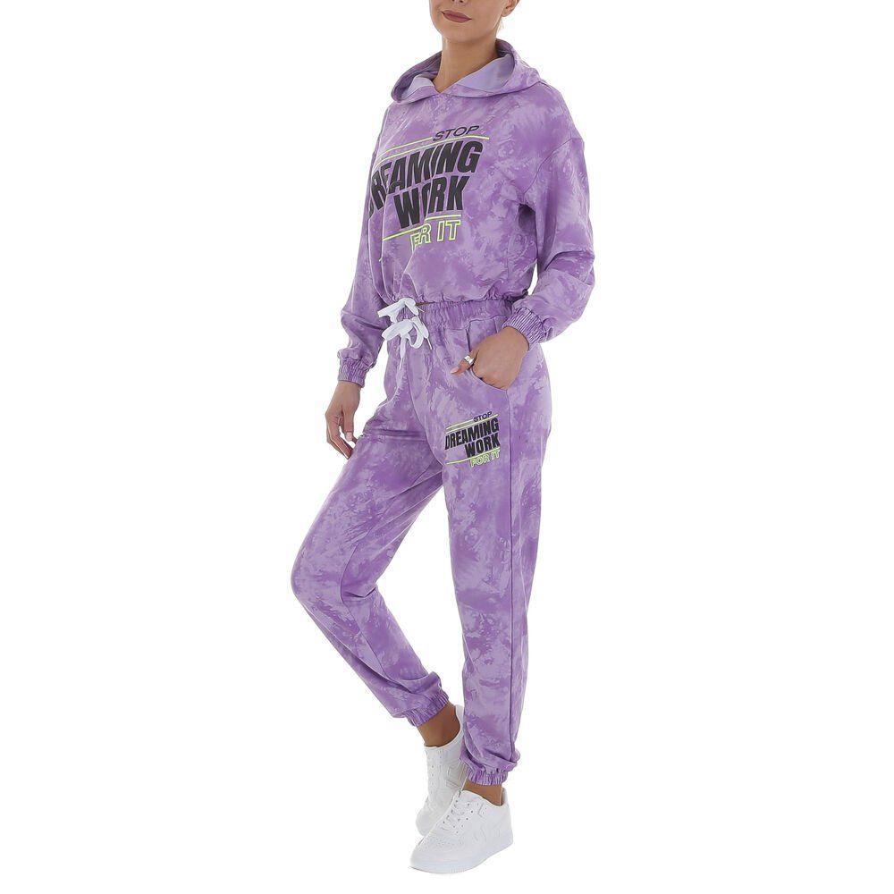 Ital-Design Jogginganzug Damen Freizeit, Kapuze Textprint Stretch Jogging- & Freizeitanzug in Lila