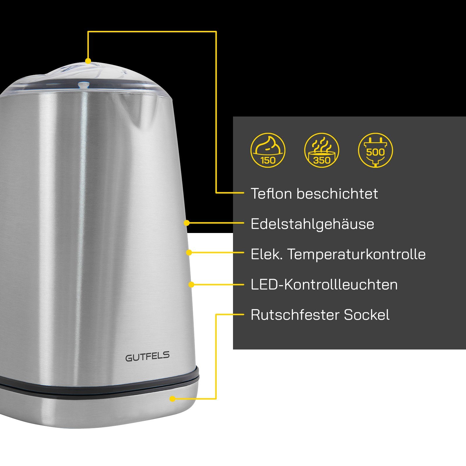 Gutfels Milchaufschäumer MILK 5010, 500,00 W, Hochwertiges Edelstahldesign, 350 ml Kapazität, Testsieger