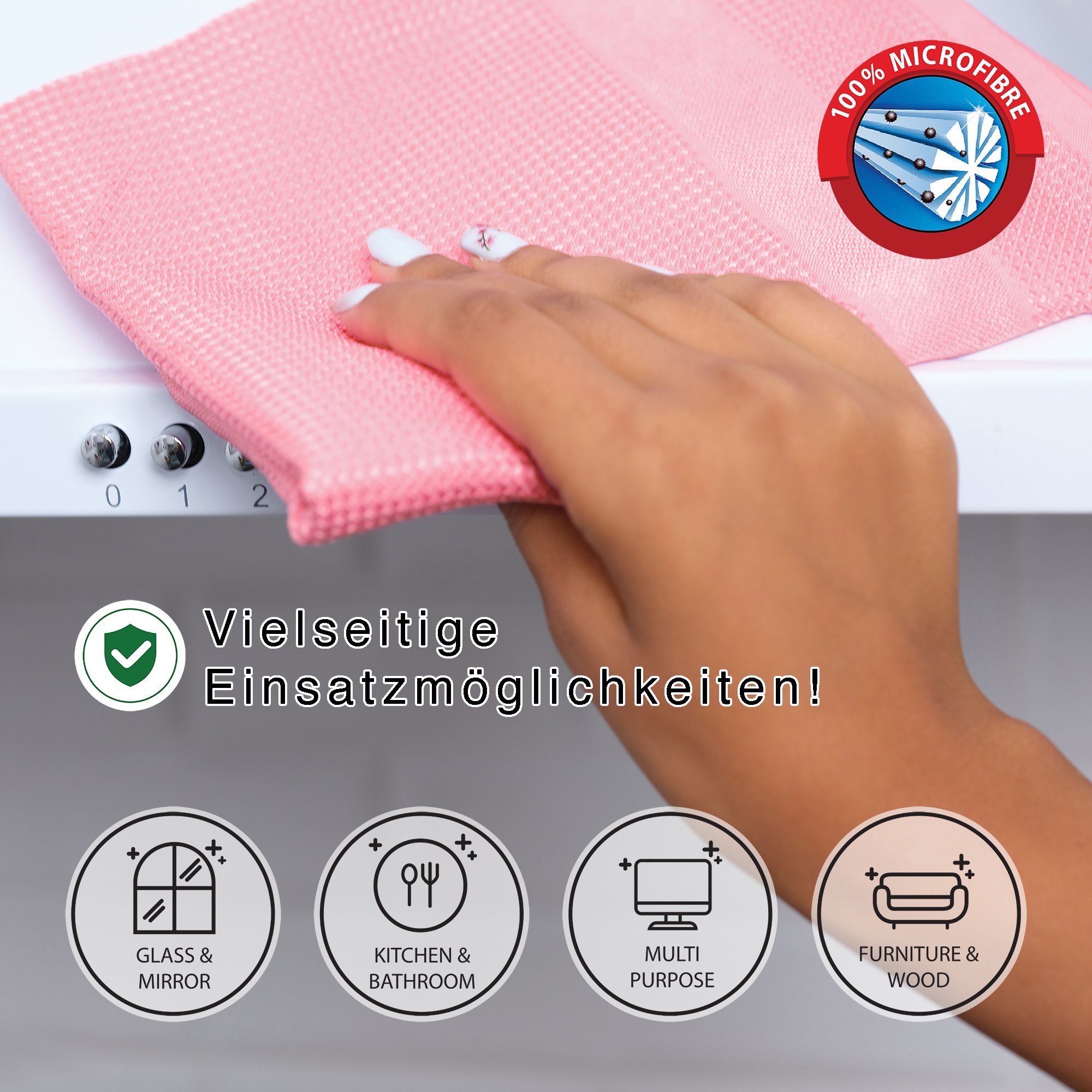 BARBONS Mikrofasertücher Geschirrtücher Allzwecktücher Fenstertücher Mikrofasertuch (100% Mikrofaser, 60x40 cm, 1 Packung, 3-tlg., Allzwecktücher, Streifenfrei, Staubfrei Auto)