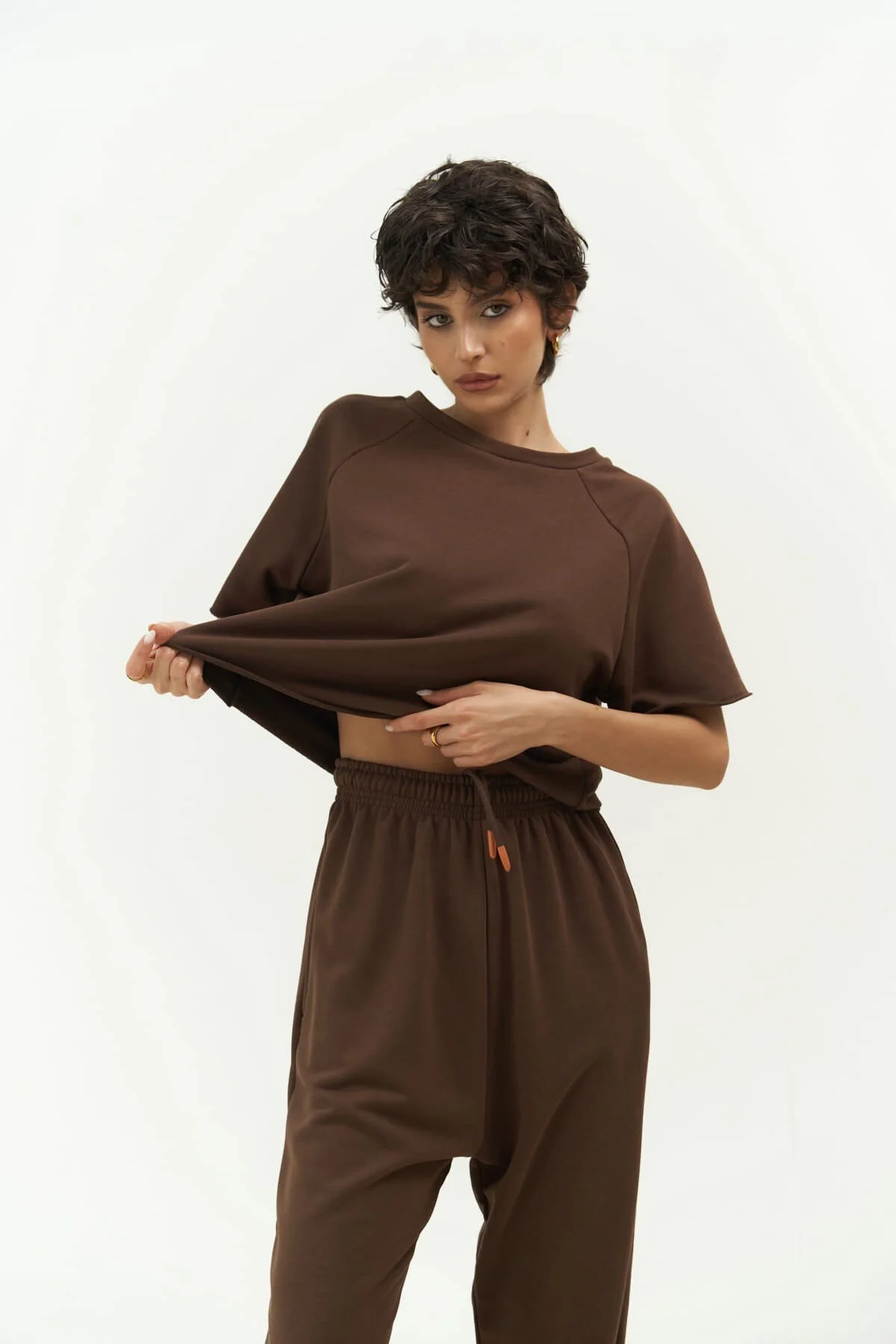 MAİ COLLECTİON  Vero Brown Crop-Trainingsanzug-Set
