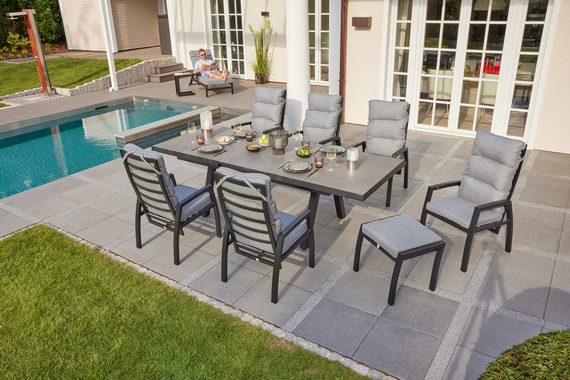 LC Garden Gartenlounge-Hocker LC Garden Sondrino Hocker schwarz Fußbank