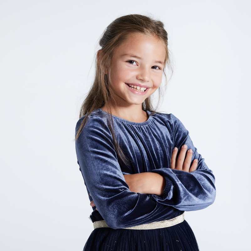 Robe de fête en velours et tulle bleue fille