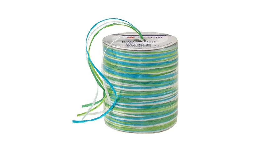 PRÄSENT Raffia Multicolor-Rolle weiss/grün 50 m