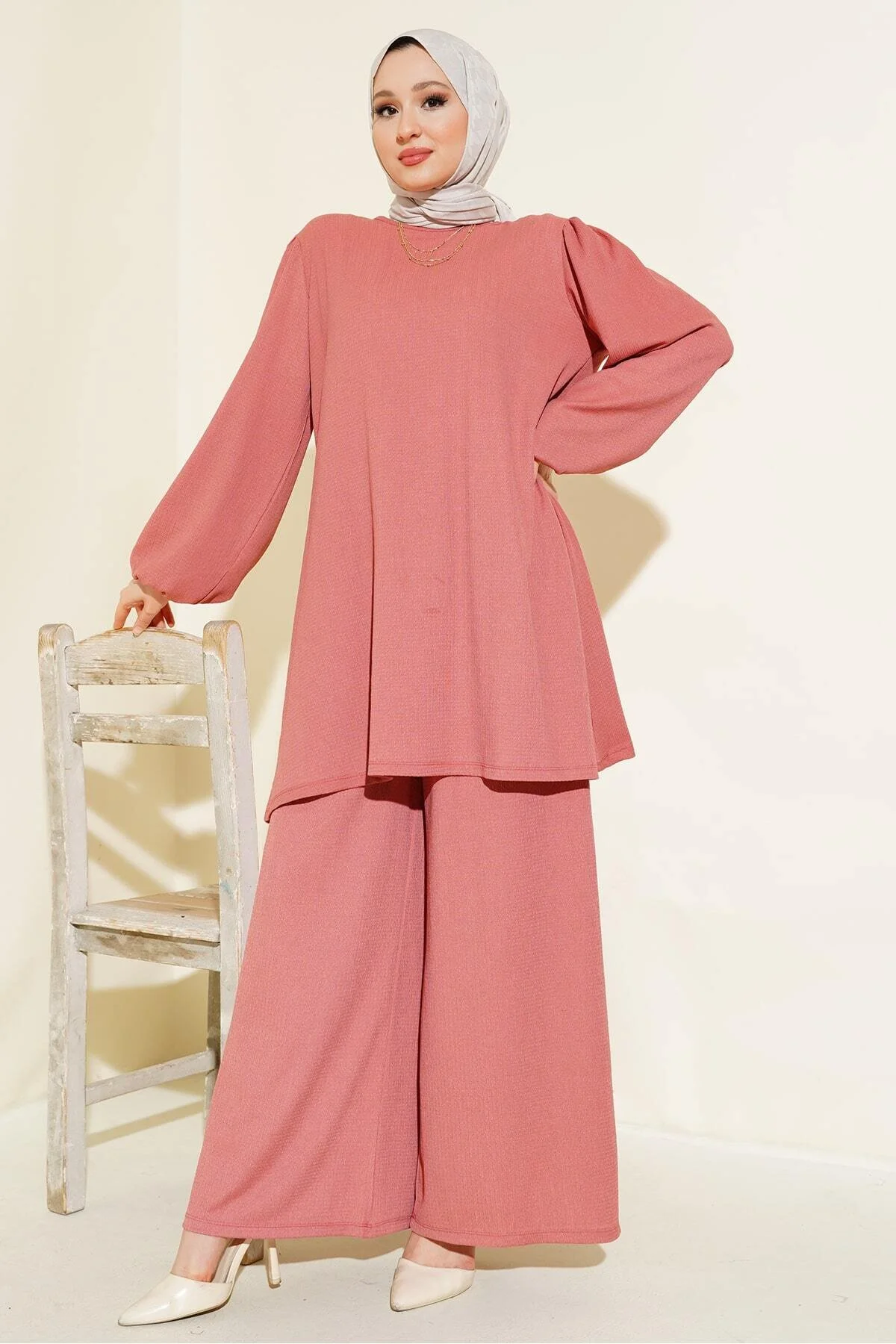 Bigdart  Damen Dusty Rose Tunika Hose Unterteil Top Set 6663