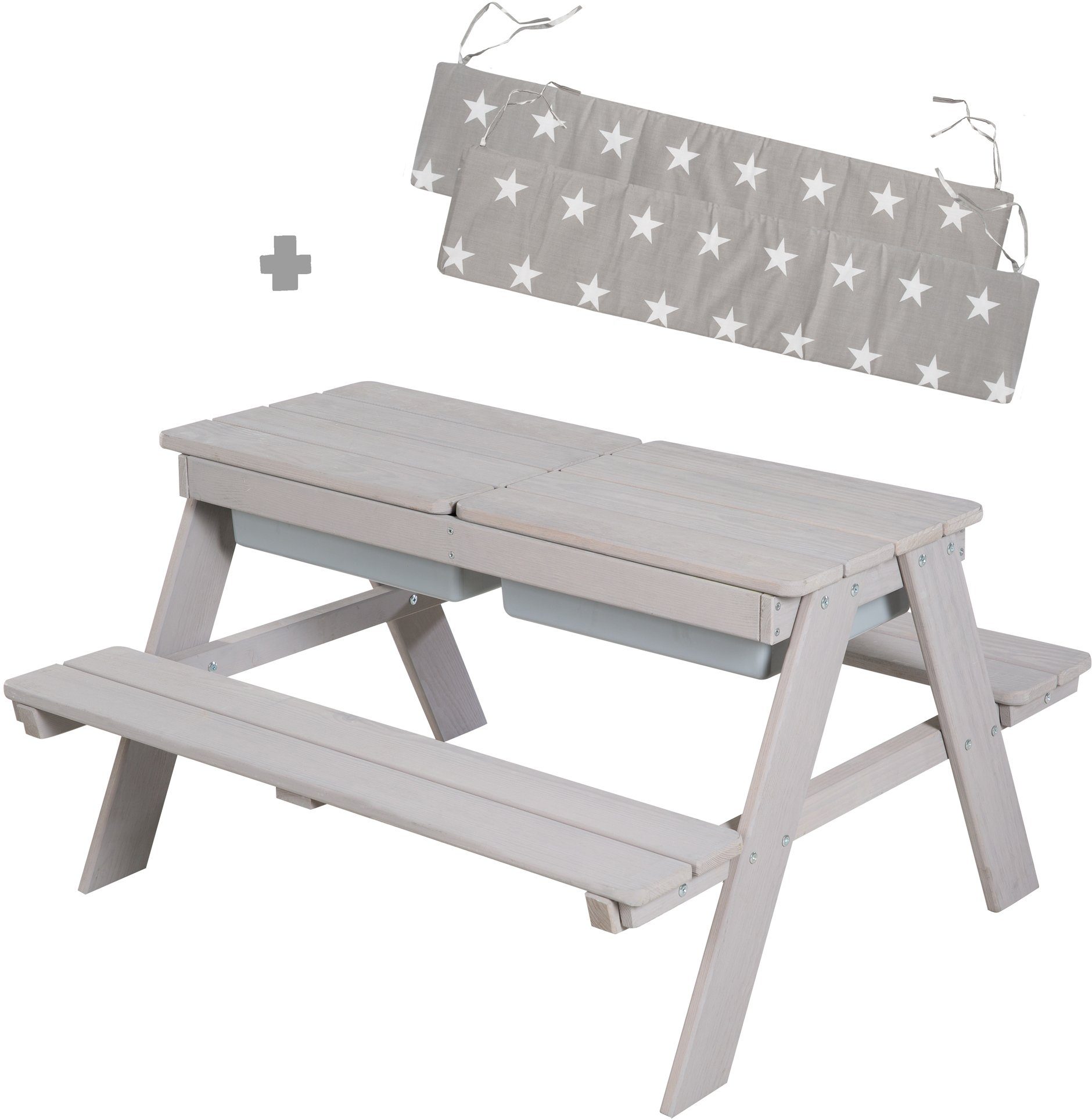roba® Kindersitzgruppe Picknick for 4 Outdoor + mit Spielwannen, Grau, (Set), mit abgerundeten Ecken; inklusive Sitzauflagen ÂLittle StarsÂ