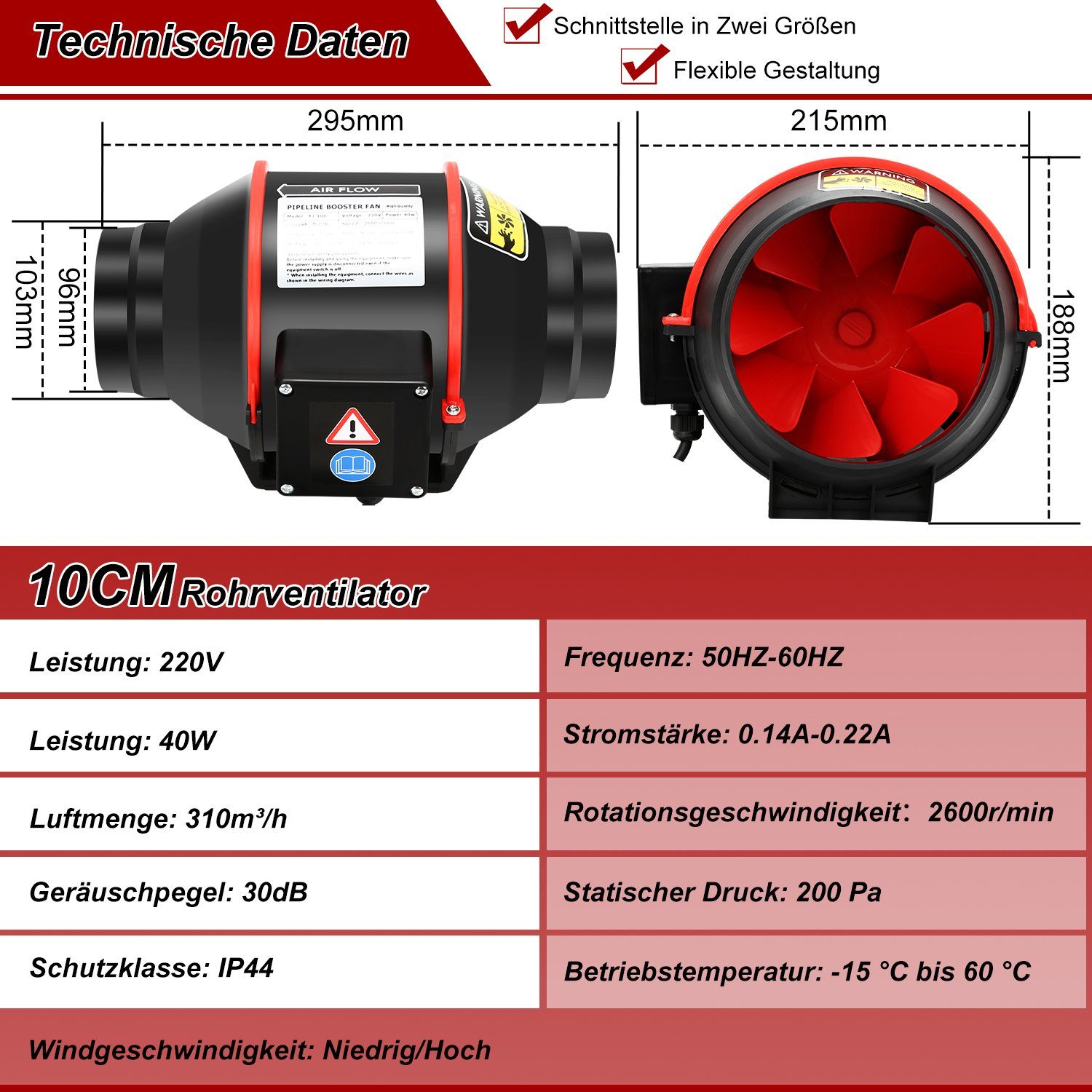 Gimisgu Wandventilator Rohrventilator Ø100mm Rauchabzug mit Fernbedienung 2-Gang Regler