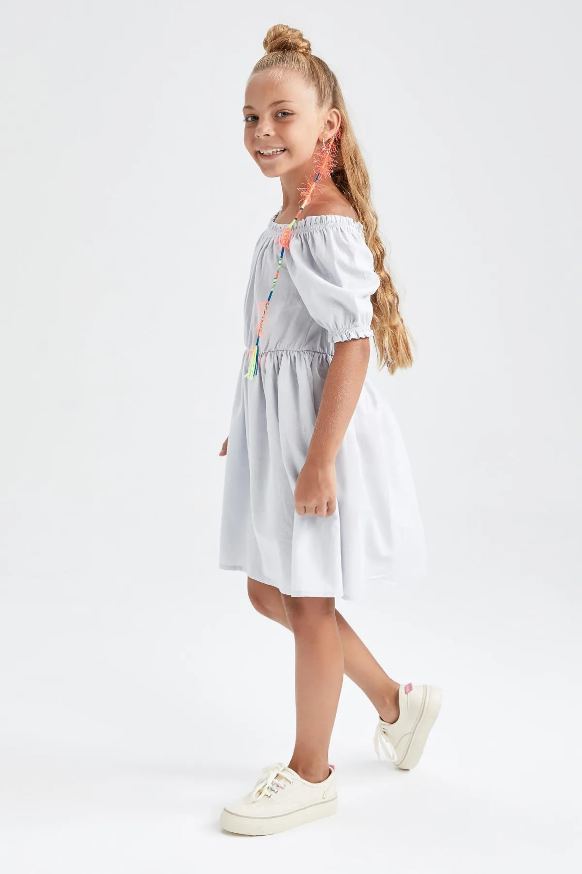 DeFacto  Mädchen Kurzarmkleid aus Baumwolle und Leinenoptik W7755a622sm