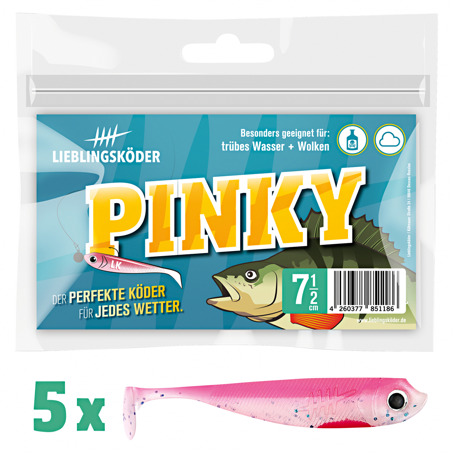 Lieblingsköder Gummifisch Barschköder (7,5 cm, Pinky)